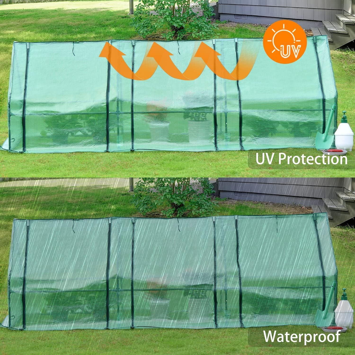 Green 9' x 3' x 3' Portable Mini Greenhouse with PE Cover and Zipper Doors