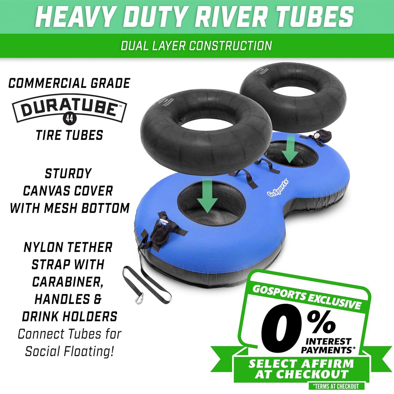 GoSports Heavy-Duty 2 Person Floating River Tube with Premium Canvas Cover-Commercial Grade Double River Tube-Blue