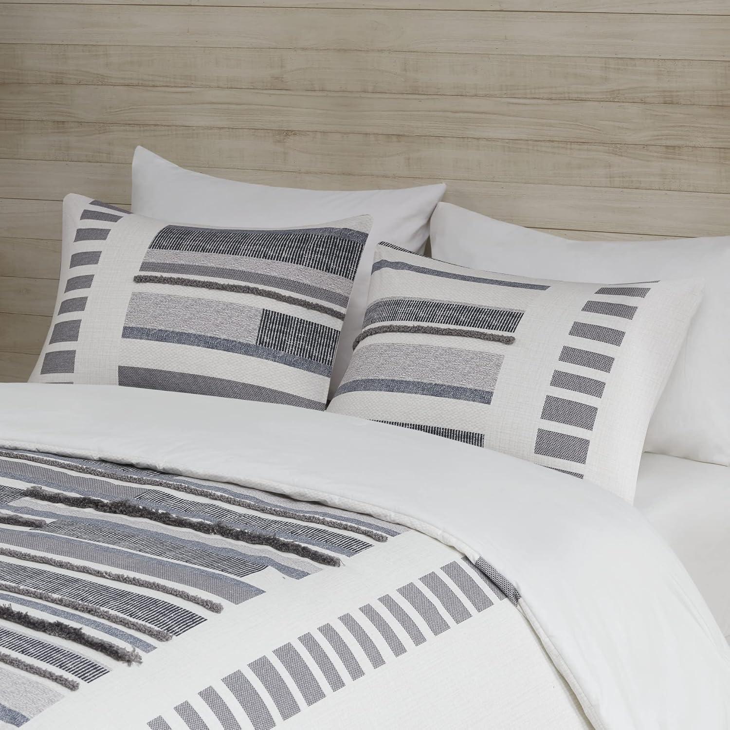 INK+IVY Serena Navy/Gray Standard Cotton 3 Piece Duvet Cover Set