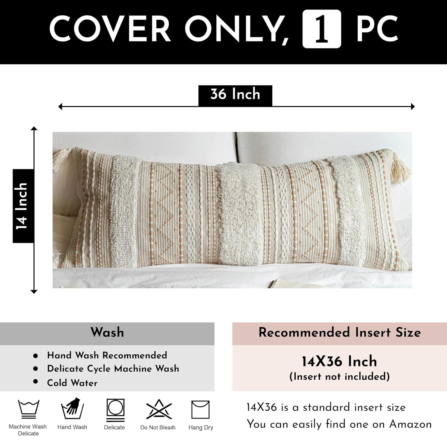 POFIMP 14X36 Rectangle Bohemian Style Pillow Cover For Sofa Living Room Decoration (1 Pack)