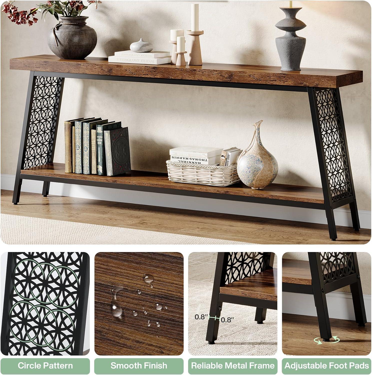 17 Stories 70.9" Console Table with Storage Shelf, 2-Tier Extra Long Sofa Table