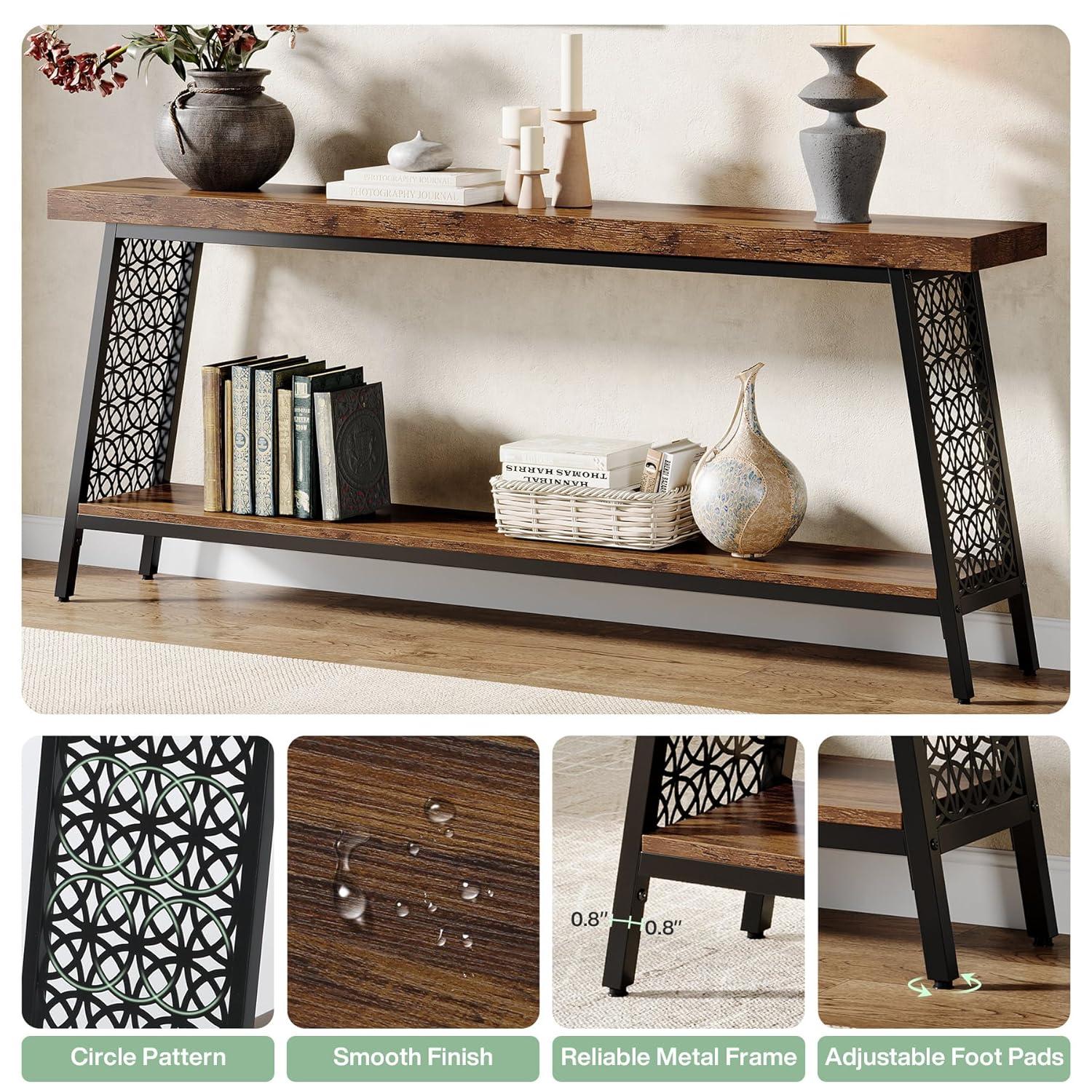 17 Stories 70.9" Console Table with Storage Shelf, 2-Tier Extra Long Sofa Table