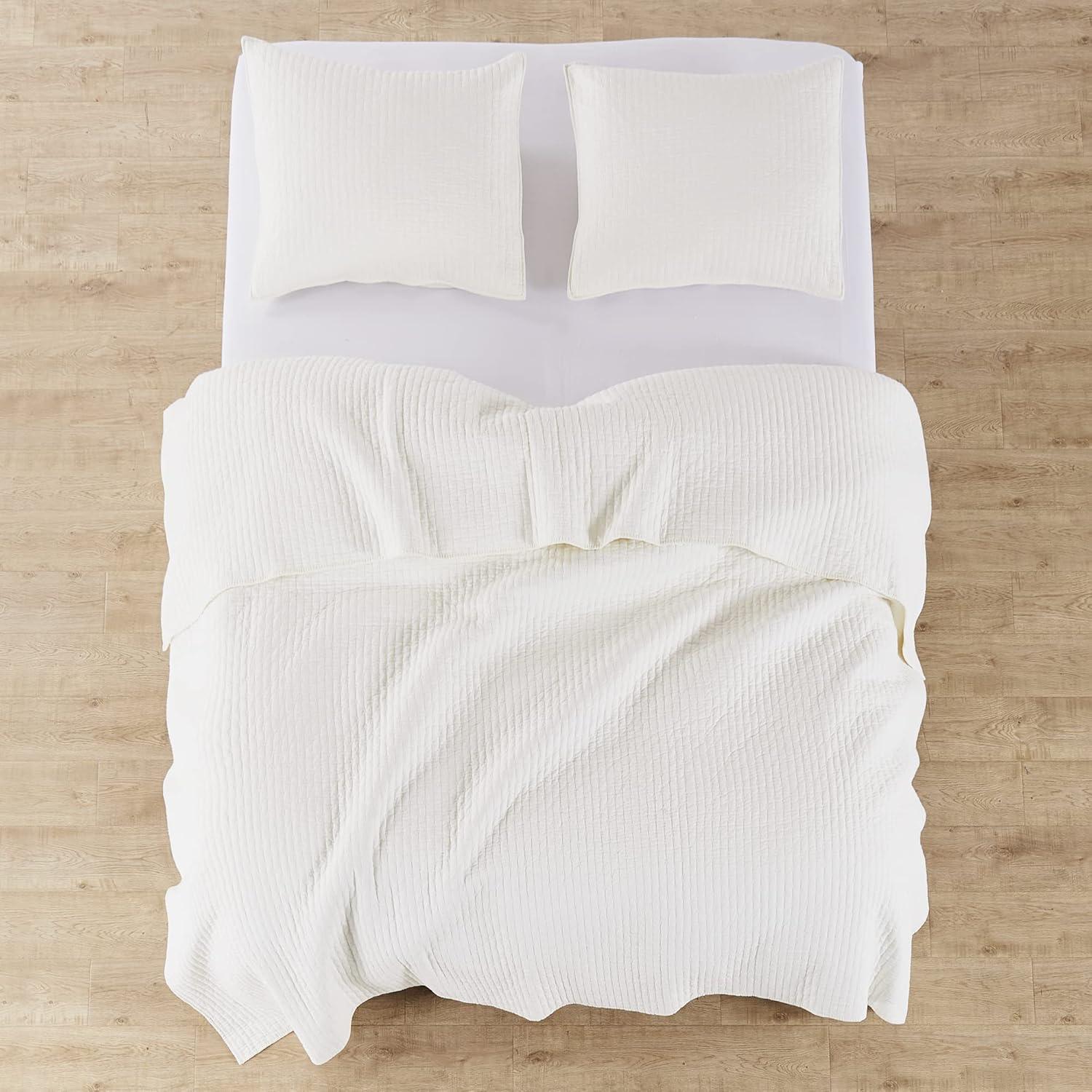 The Industrial Shop 2pc Twin Solid Quilt and Sham Bedding Set Cream: Rustic Percale, Lightweight