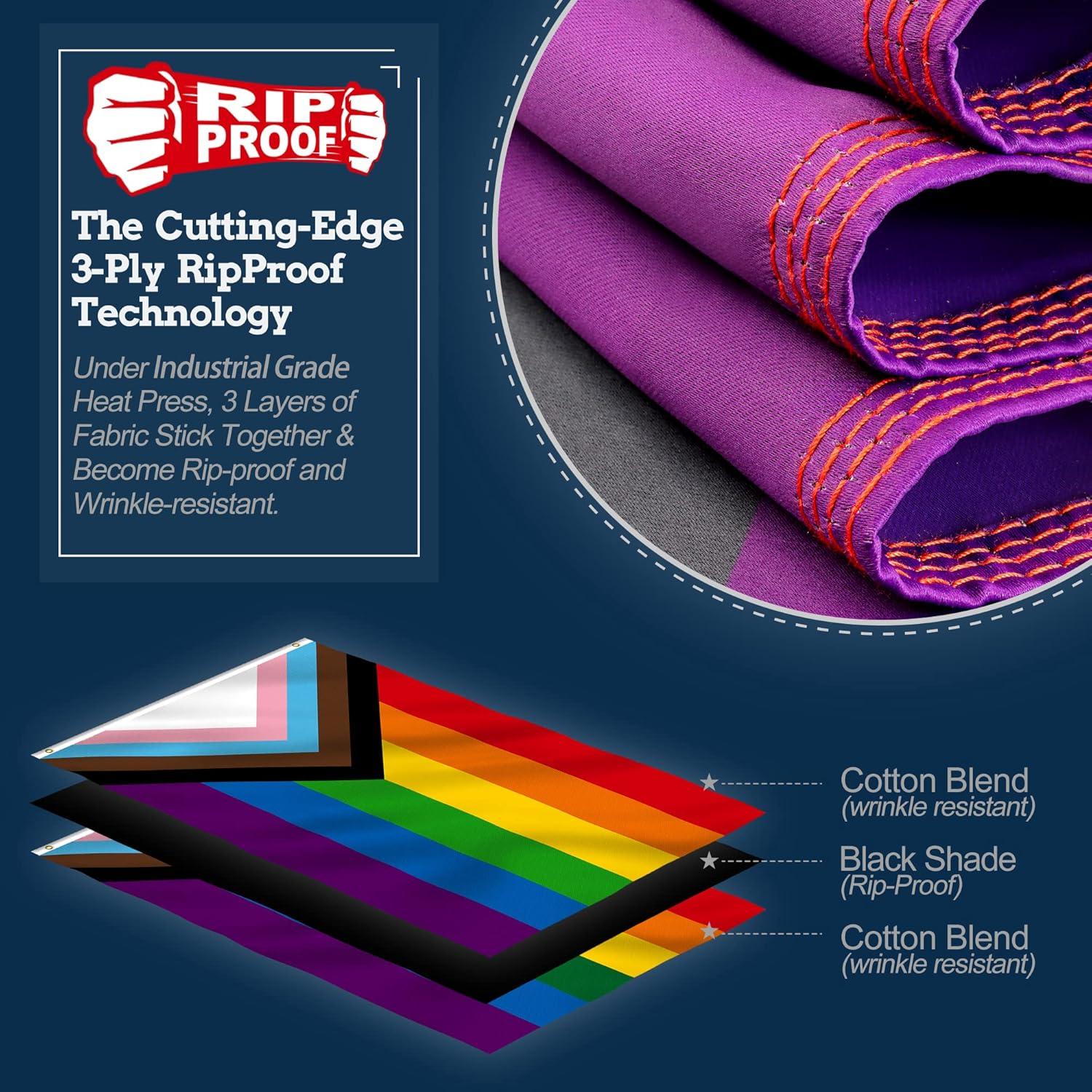 Anley Rip-Proof Technology Double Sided 3-Ply Progress Pride Flag 3x5 Foot - Rainbow Lesbian LGBT Flags