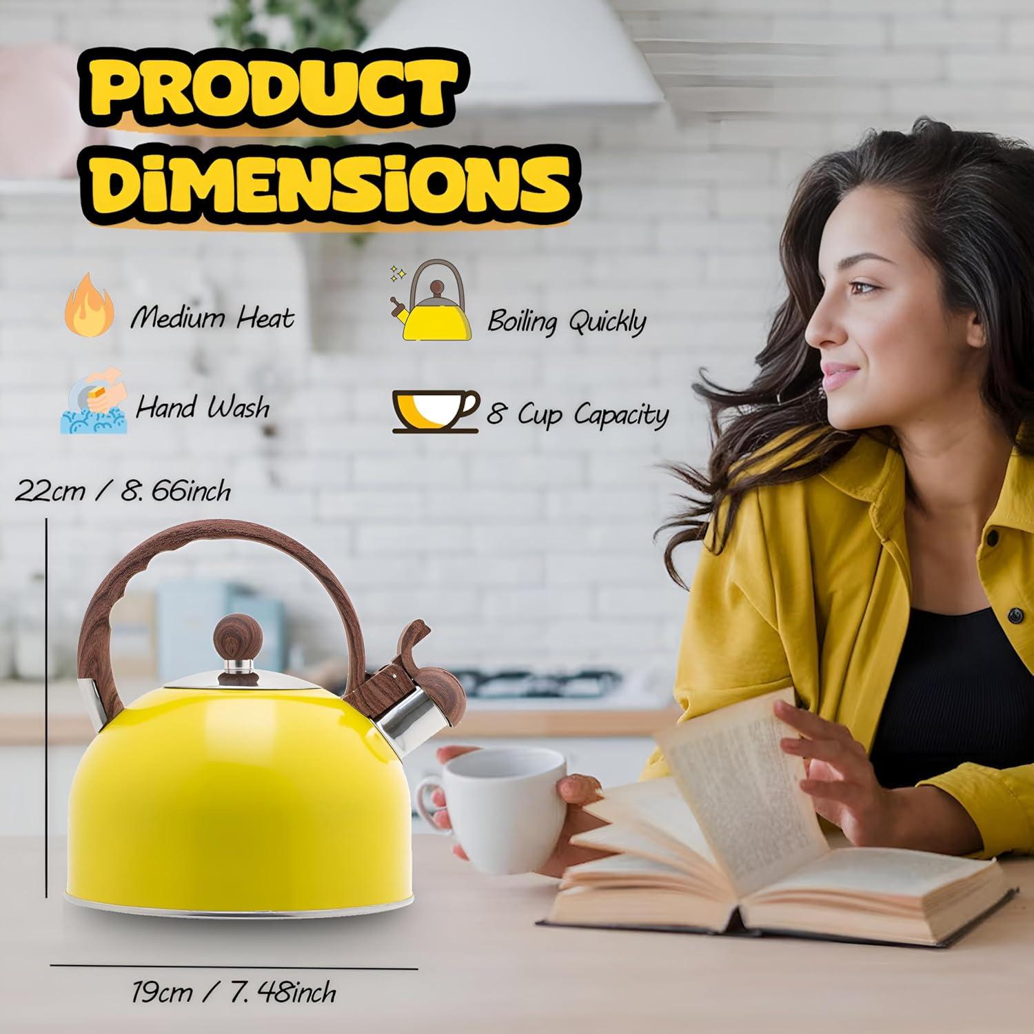 Lemon Yellow Stainless Steel 2.5L Whistling Tea Kettle