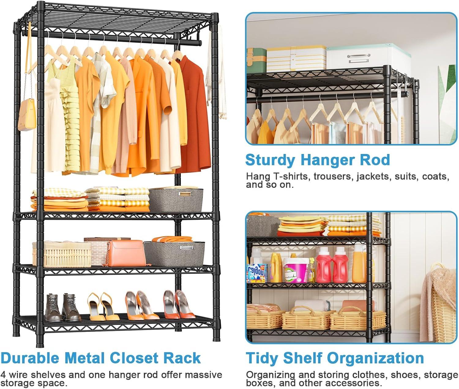 Black Metal 4-Tier Adjustable Closet Organizer for Kids