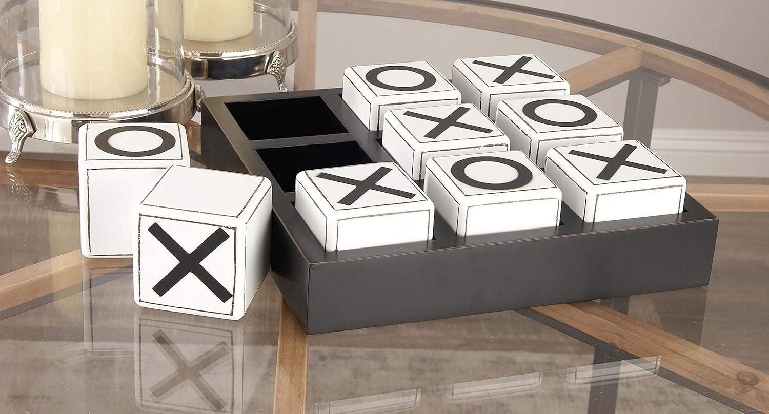 14" Contemporary Wooden Tic Tac Toe Sculpture Black - Olivia & May: MDF Tabletop Game Set