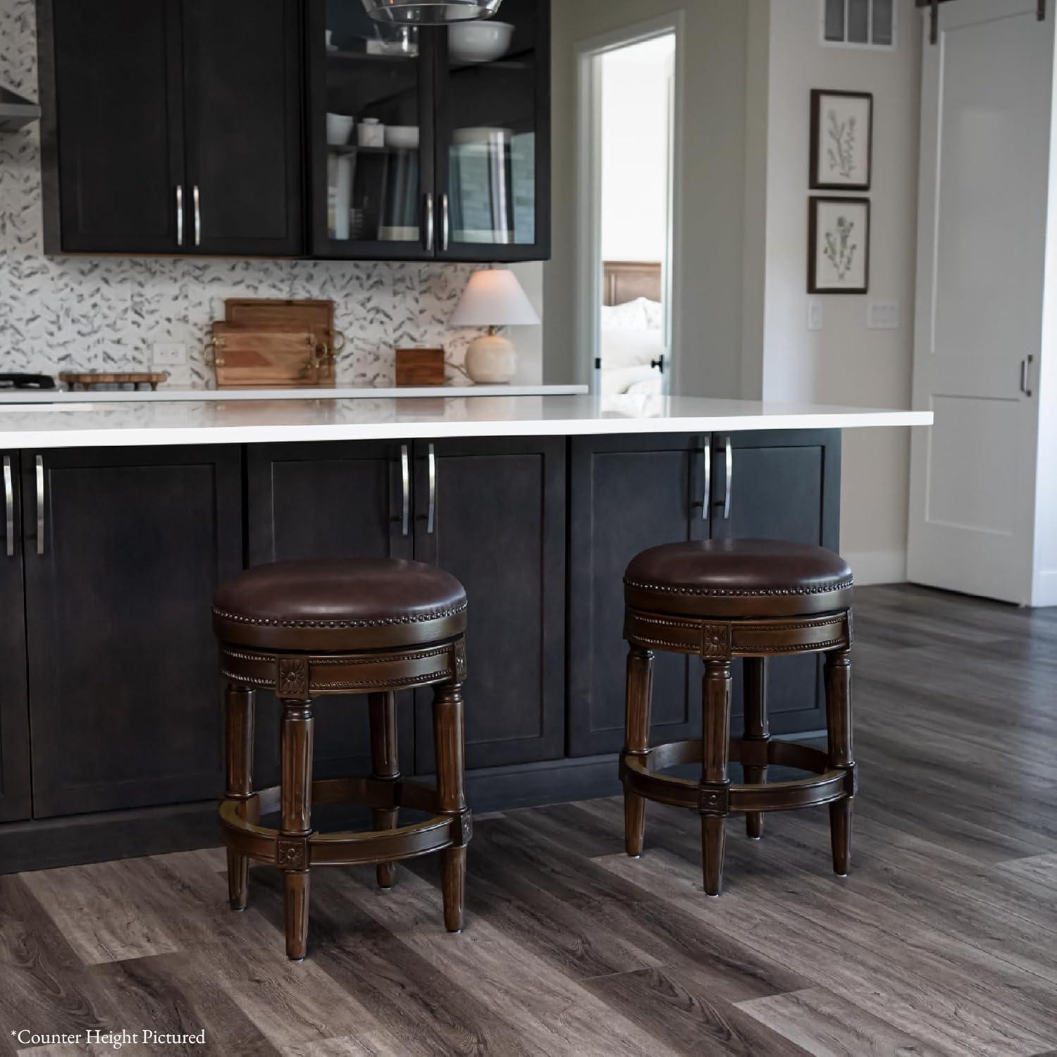 Maven Lane Pullman 31 Inch Tall Backless Alabaster White Finish Bar Height Upholstered Barstool with Cream Fabric Cushion Seat, Set of 3