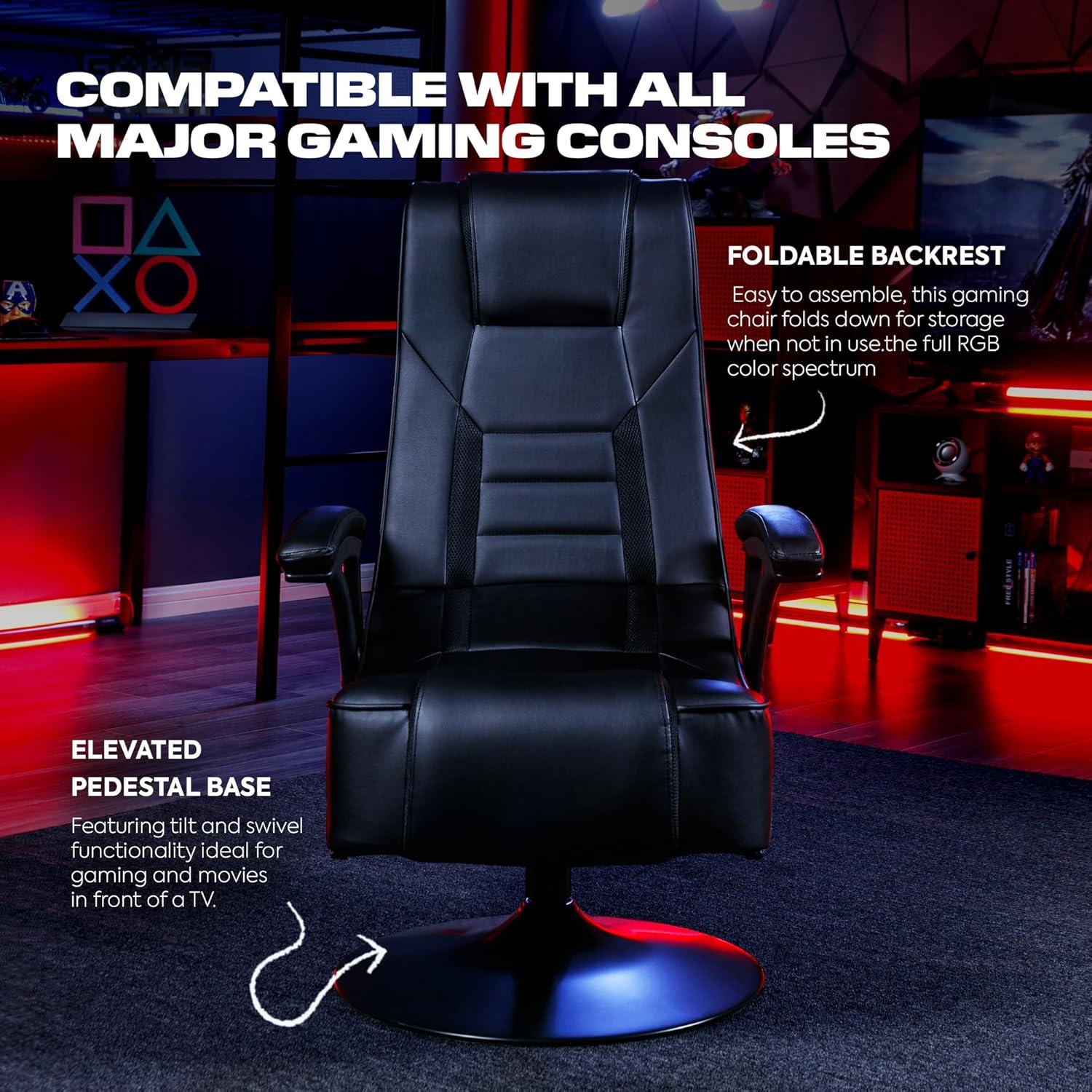 Black Faux Leather Swivel Gaming Chair with Built-in Speakers