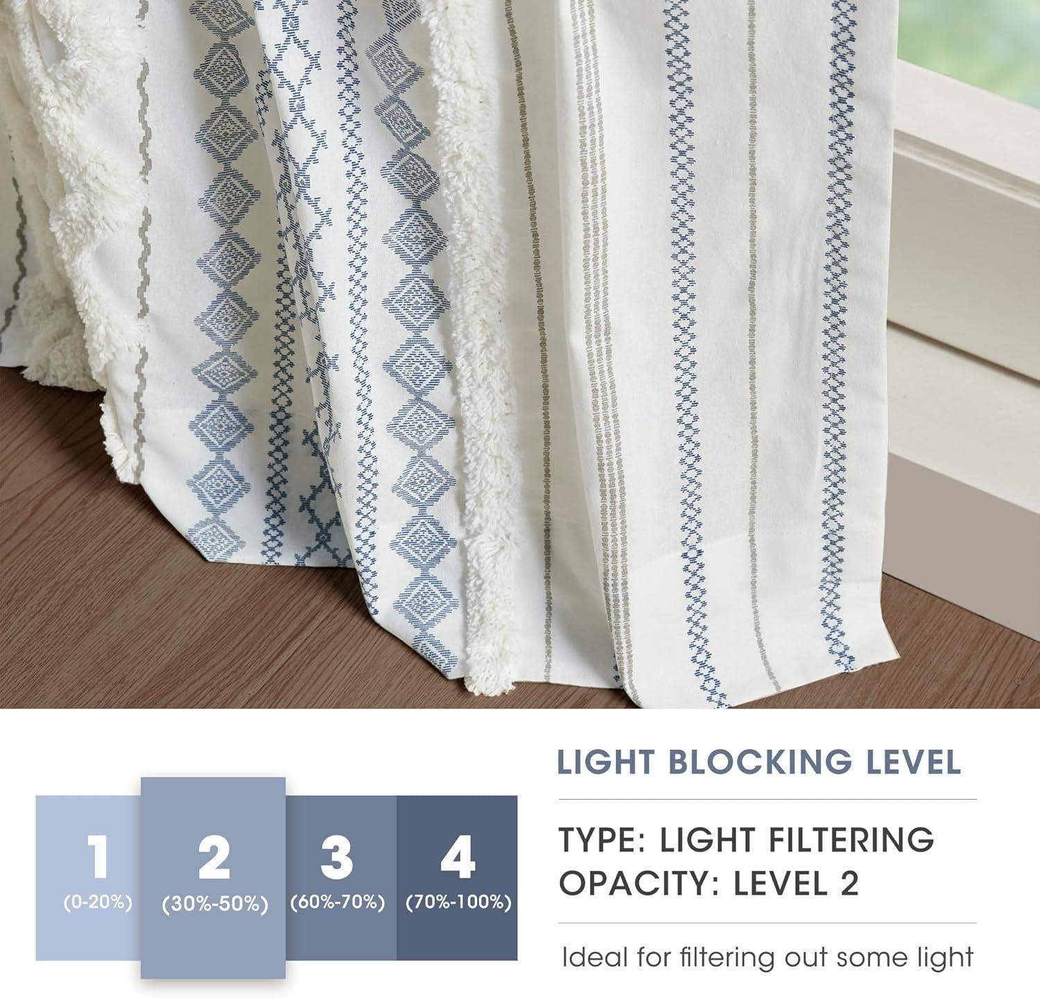 INK+IVY Imani Cotton Printed Boho Single Curtain Panel with Chenille Stripe and Lining