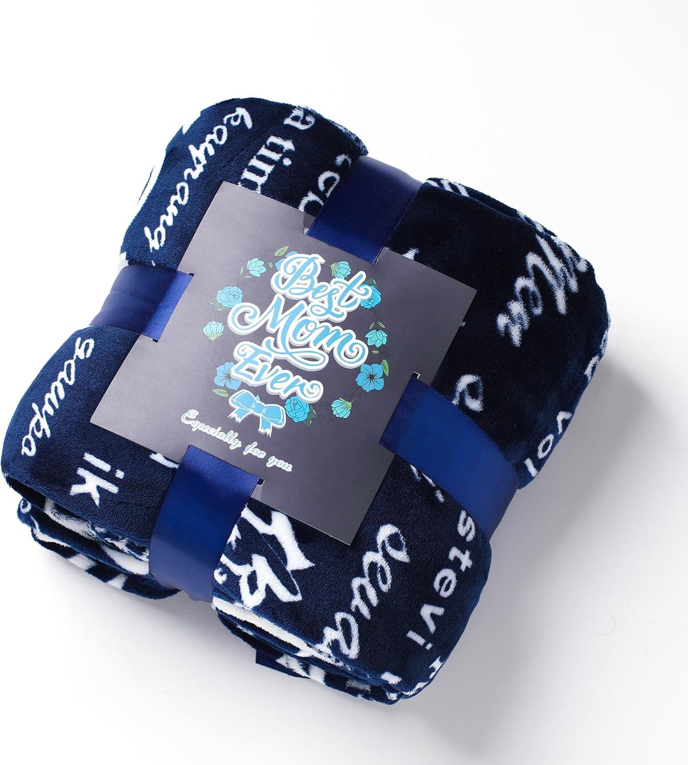 Gifts for Mom Wife Valentines Day Throw Blanket Gifts for Grandma, Best MOM Ever Surrounded by Heart Shape with 100 Languages I Love You Blanket, Mom Gifts Christmas Mother‘s Day 60''x70''