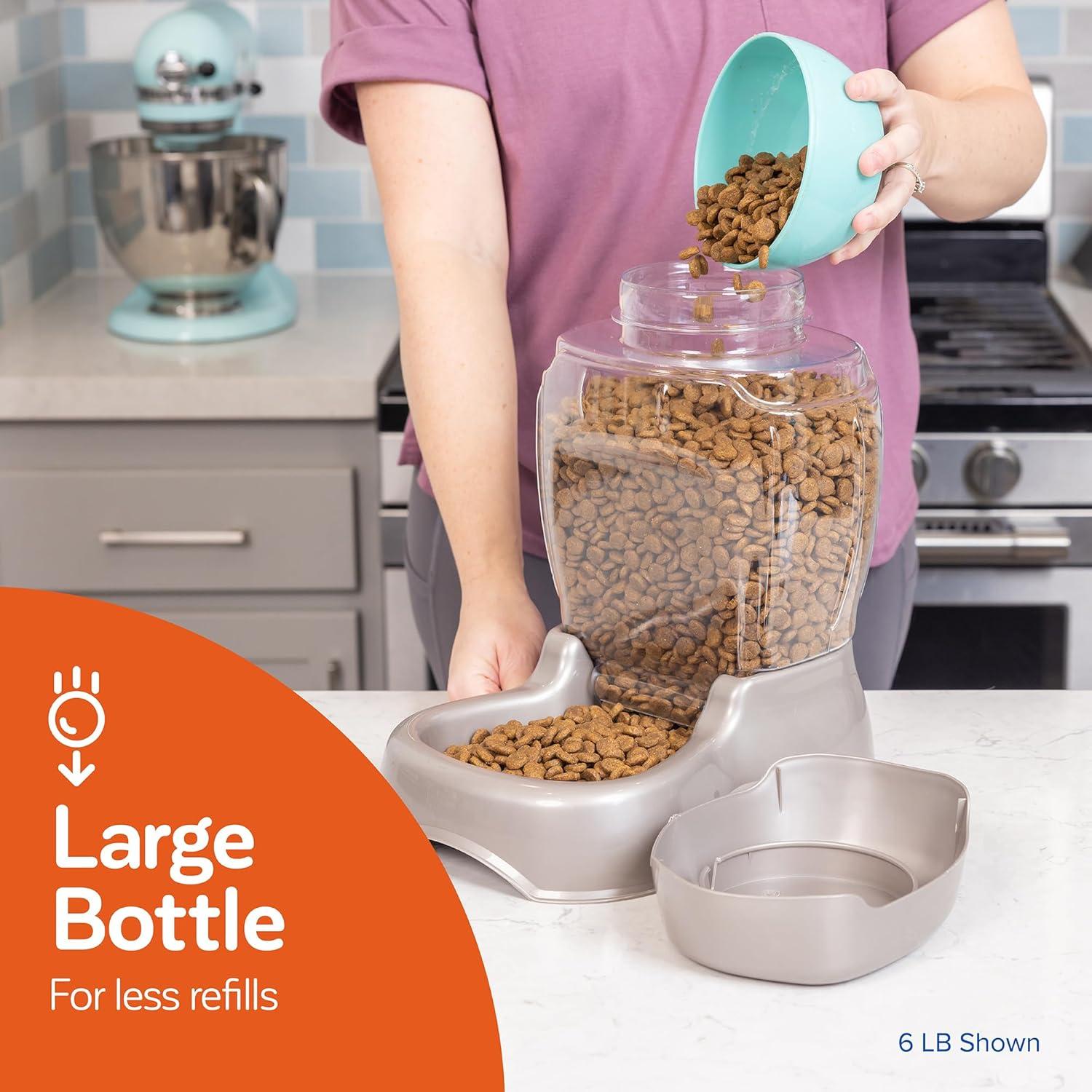 Small Pearl Tan Gravity Pet Feeder with Clear Hopper