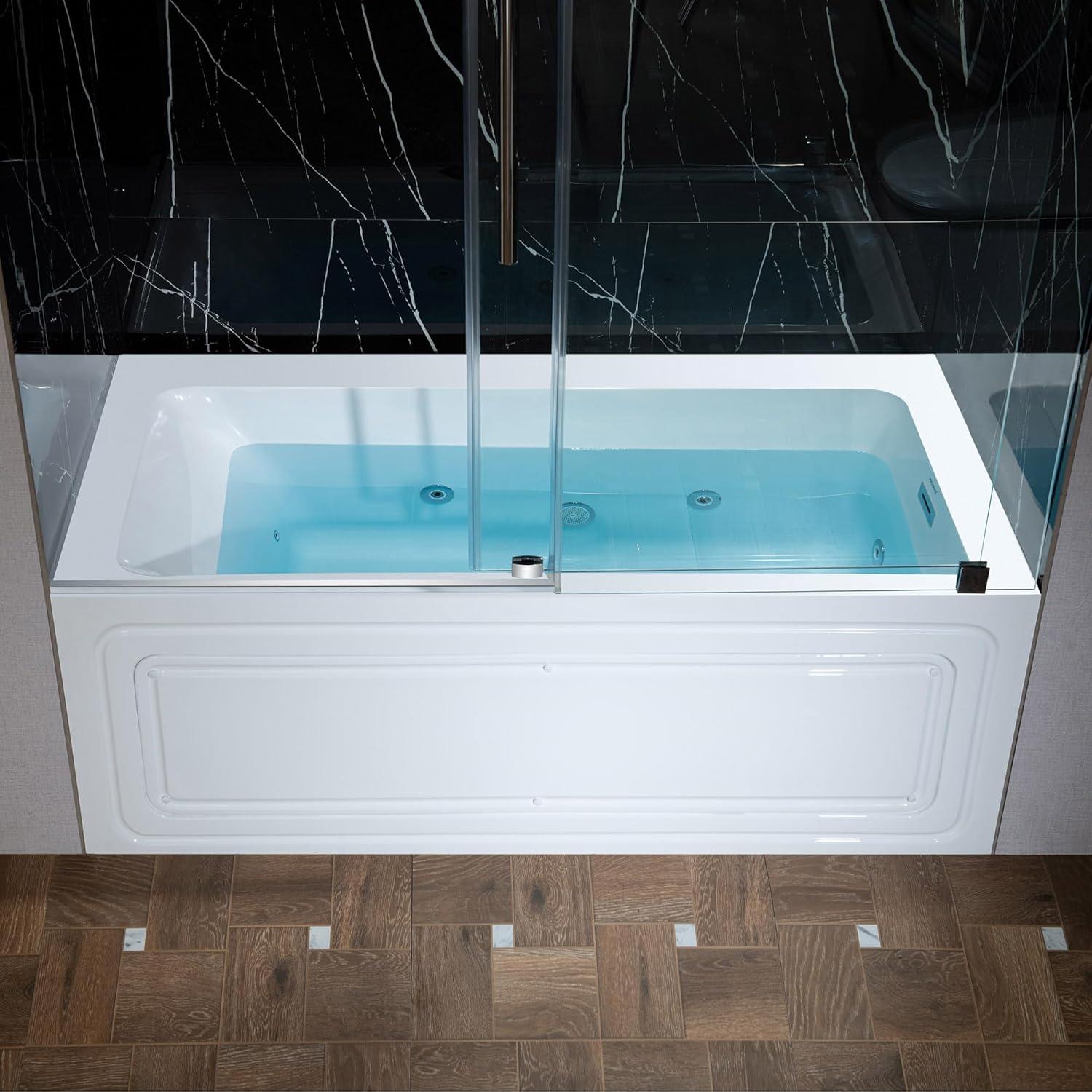 WoodBridge 60" X 30" Alcove Acrylic Rectangular Whirlpool Heated Jetted Tub In White With Drain and Overflow BS666-R-CH01