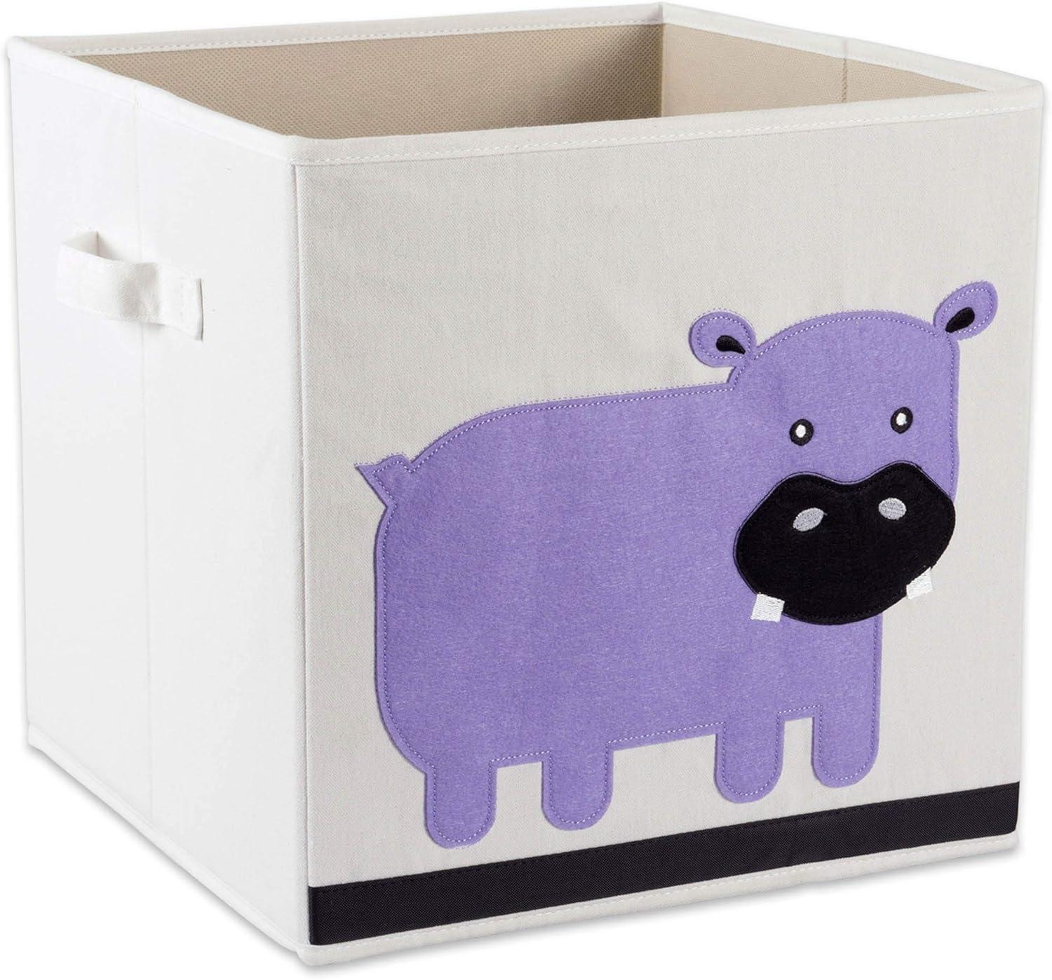 Purple Hippo Collapsible Fabric Storage Cube for Kids