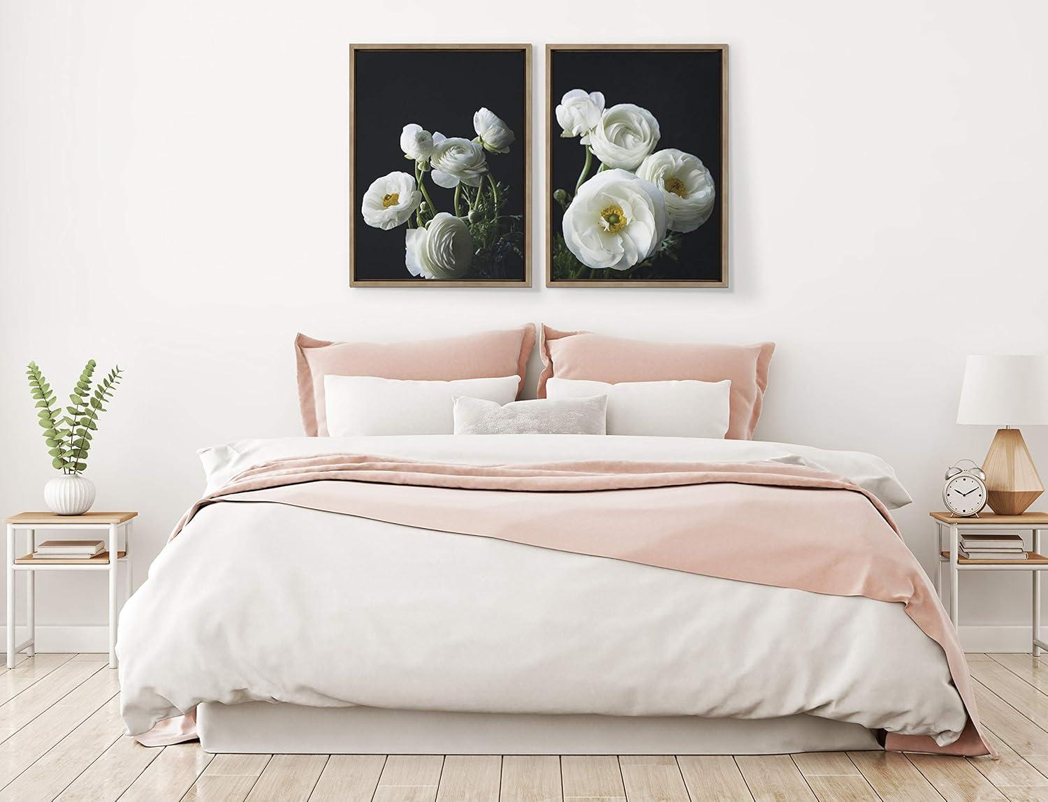 18" x 24" (Set of 2) Sylvie White Ranunculus by Emiko Mark Franzen Framed Wall Canvas Set Gold - Kate & Laurel All Things Decor: