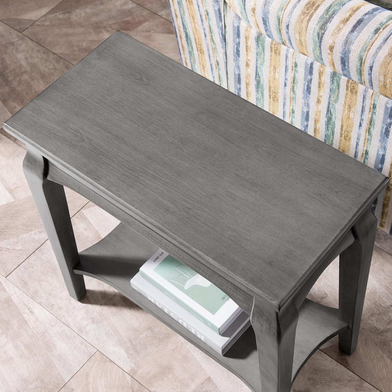 Leick Home Solid Wood Stratus 12 in. Narrow Side End Table with Shelf, Smoke Gray
