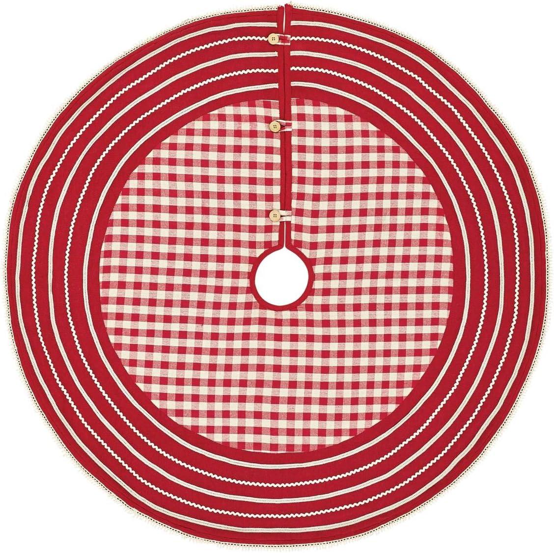 Gretchen 48" Red and Creme Cotton Christmas Tree Skirt