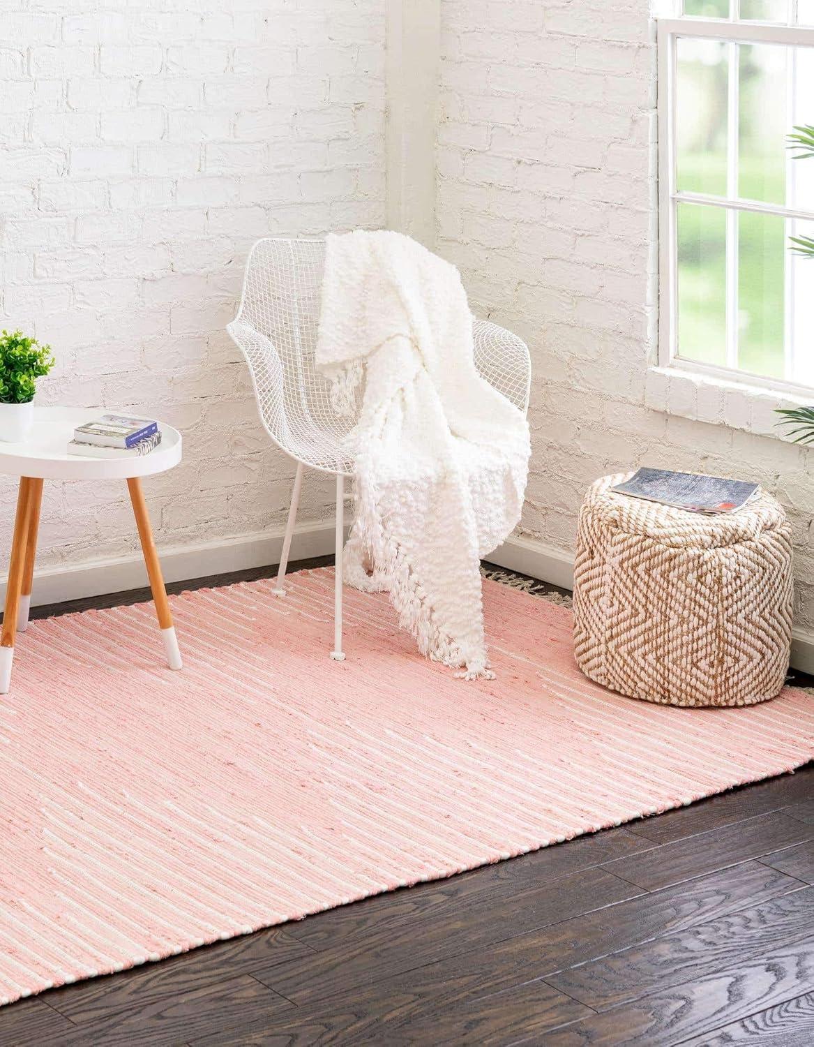 Handwoven Rose Geometric 5x8 Cotton Area Rug