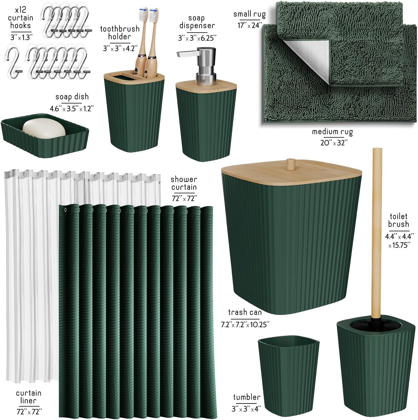 Hunter Green 22-Piece Waffle Texture Polyester Bathroom Accessories Set