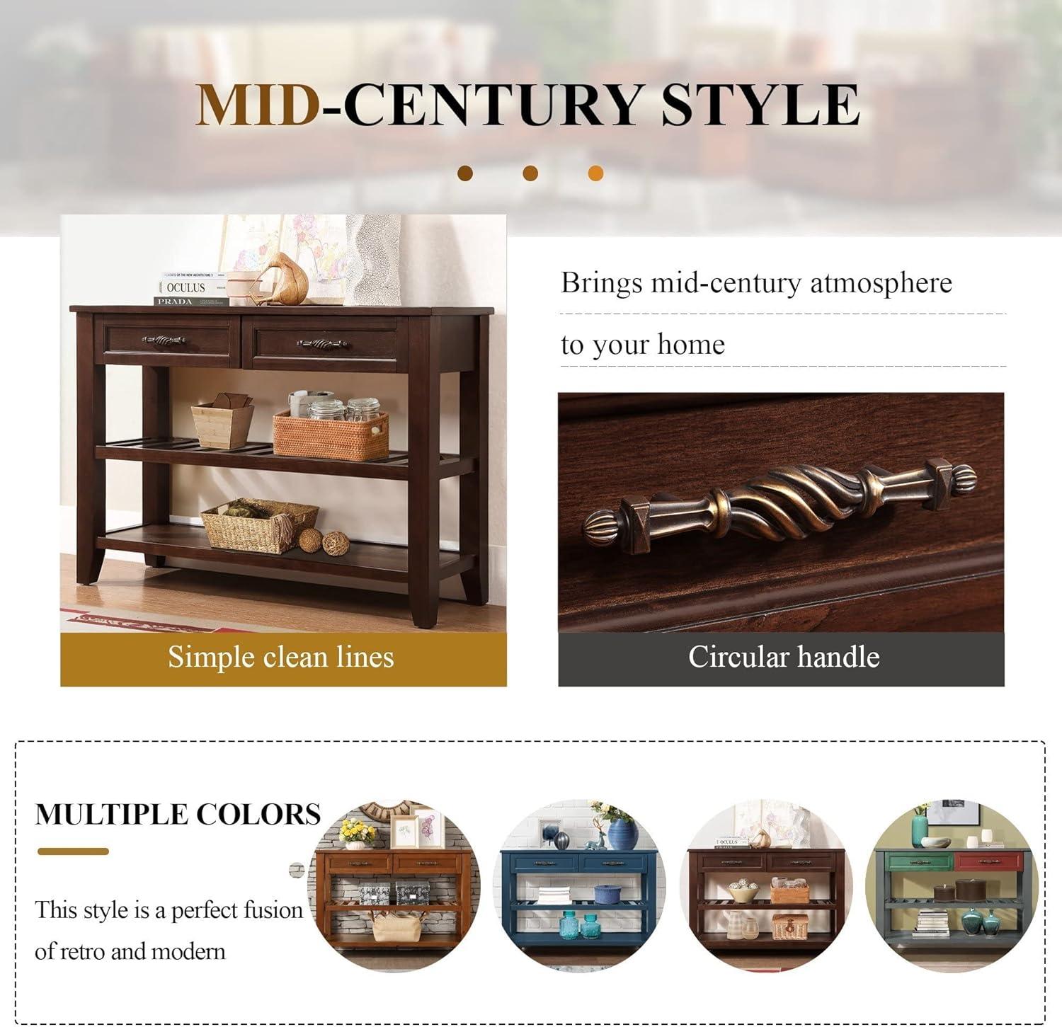 Console Table with 2 Drawers,42" Solid Wood Entryway Table with Storage Shelves, Sofa Table for Living Room,Espresso