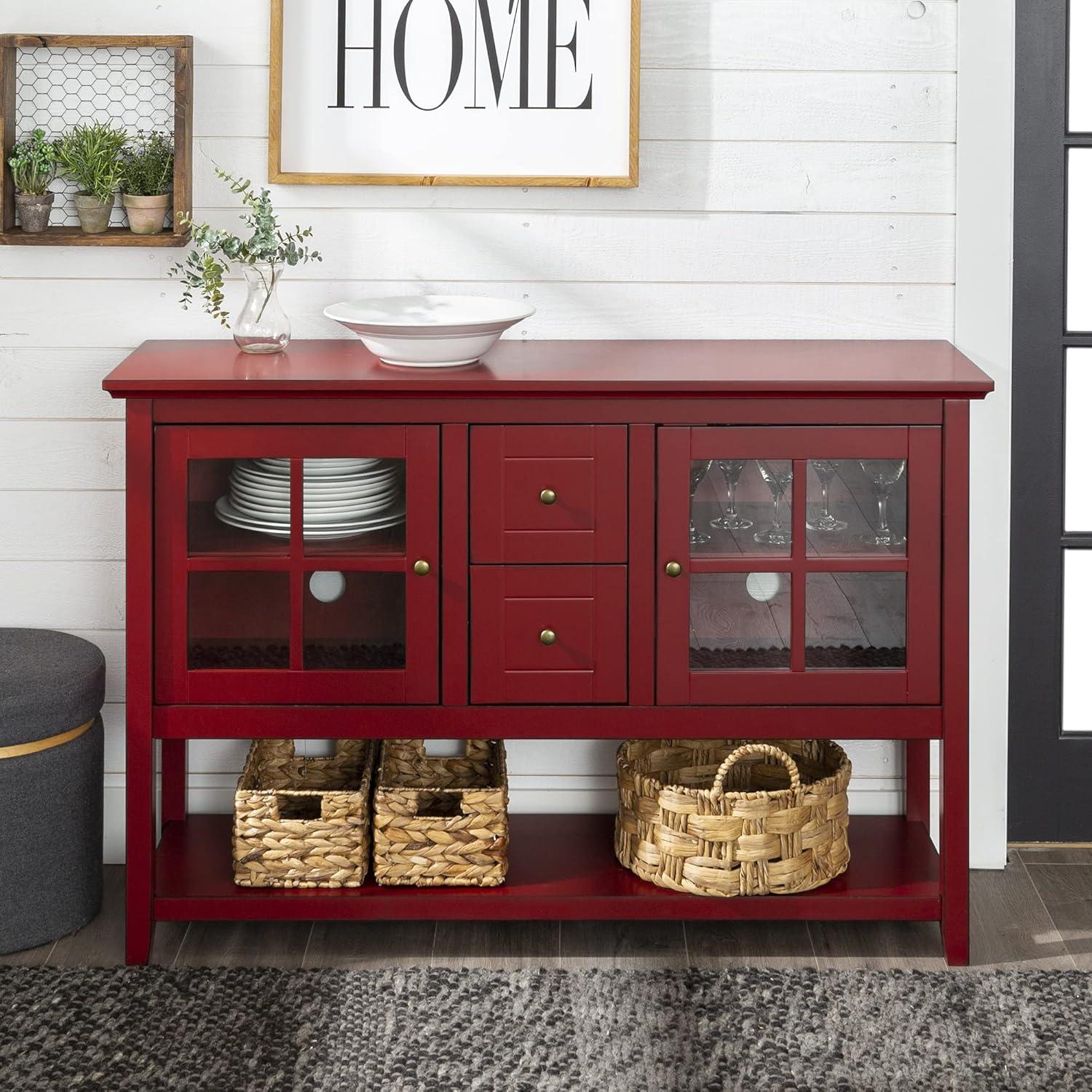 Walker Edison Highboy Transitional Wood TV Stand for TVs up to 55" - Antique Red