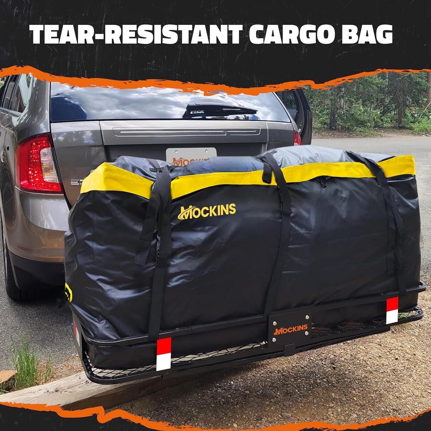 Mockins 20 Cu Ft. Yellow Weatherproof Cargo Carrier Bag (60"x20"x28.5") with Waterproof Zipper and Cargo Bag Accessories