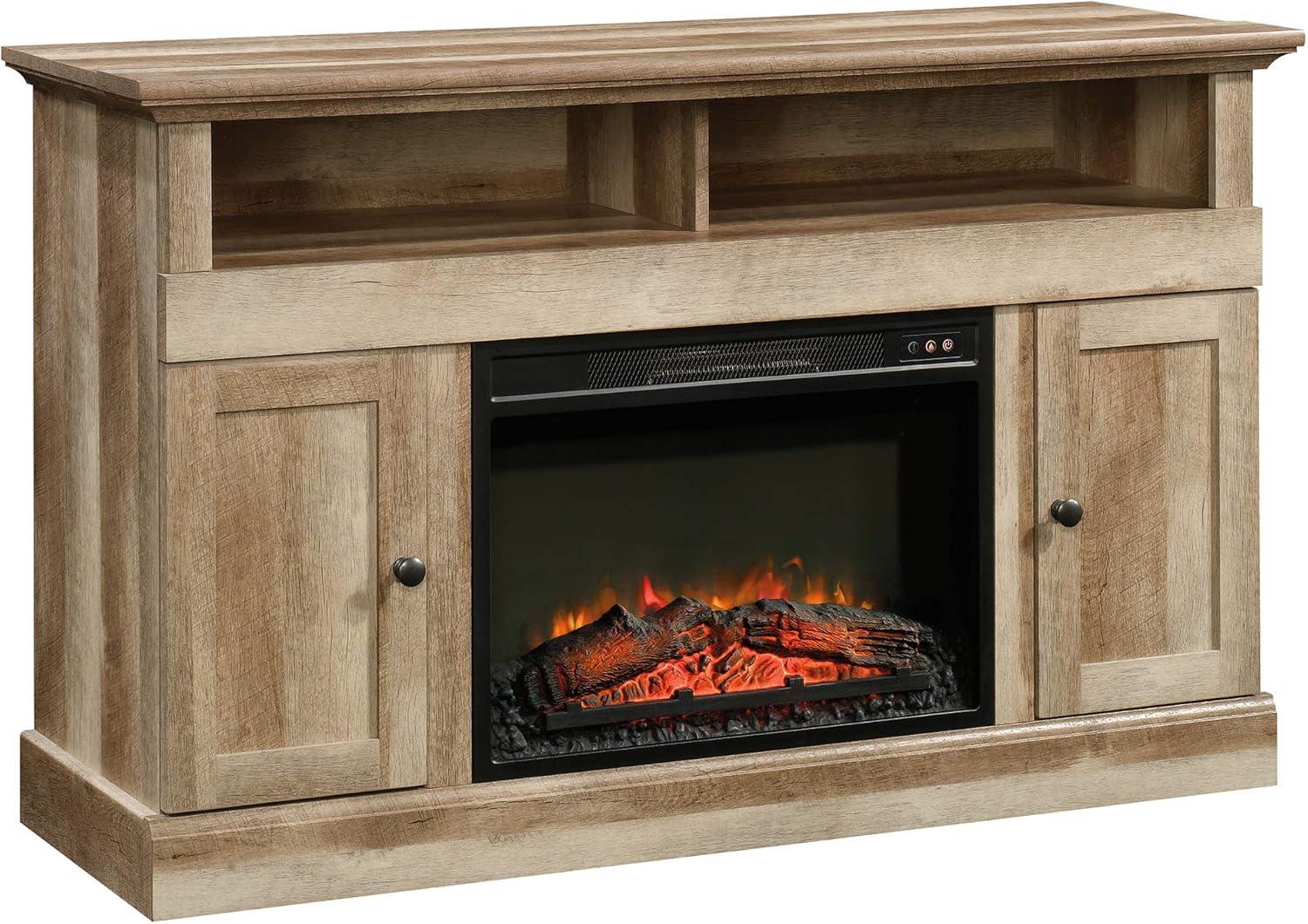 Cannery Bridge Fireplace TV Stand for TVs up to 60" Lintel Oak - Sauder: Entertainment Center with Storage