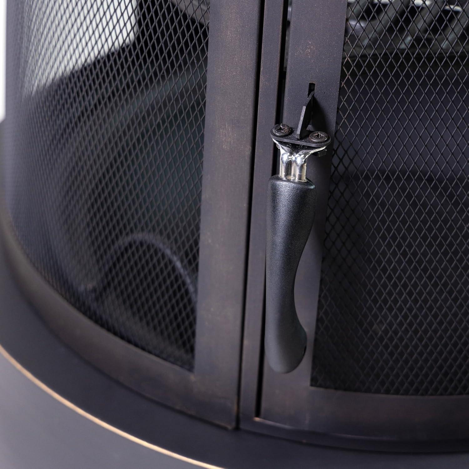 Deko Living Deko Living 30 Inch Diameter Outdoor Steel Wood Burning Chimney Firepit with Cast Iron Cooking Grill and Poker