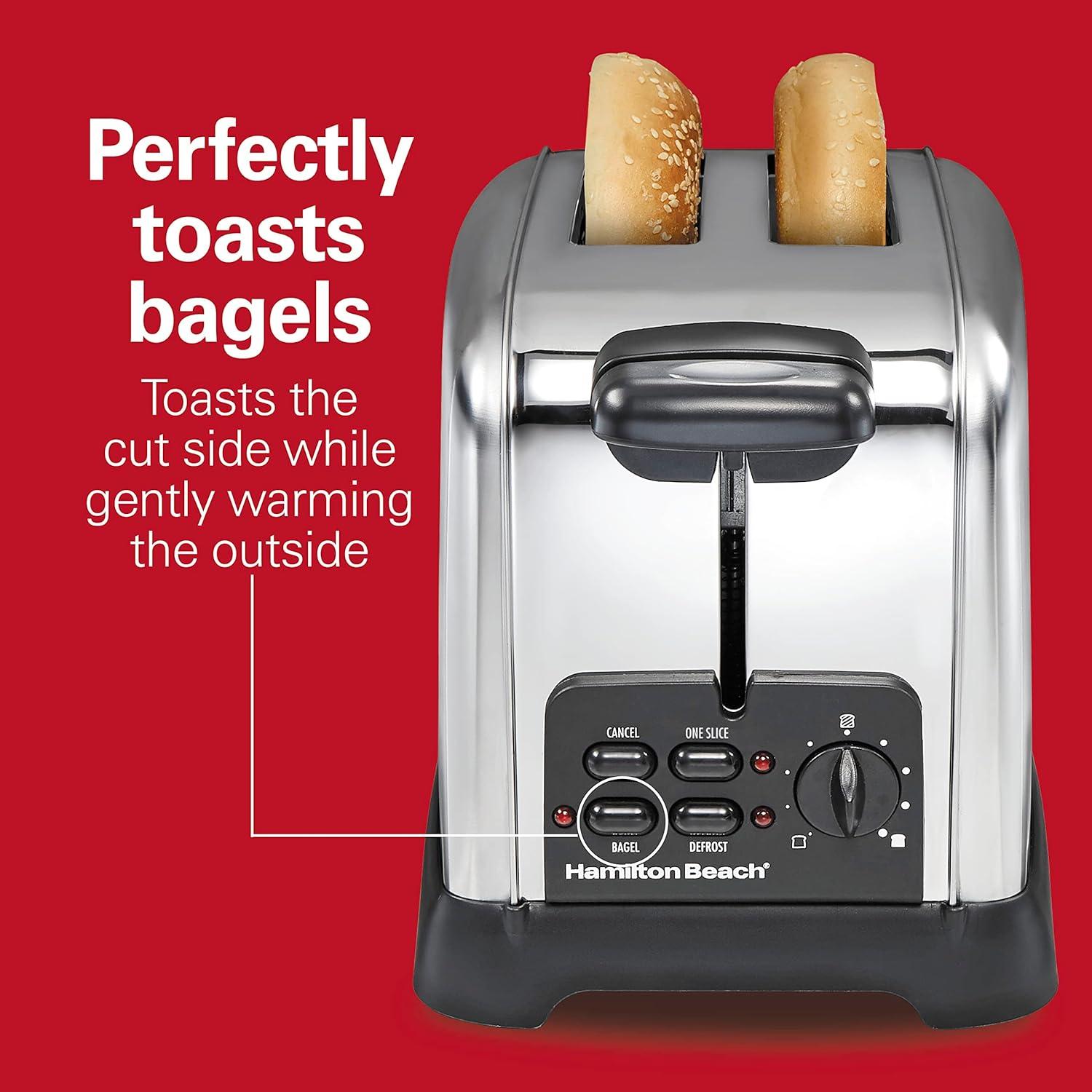 Hamilton Beach 2SL Classic toaster 22782: 2-Slice, 850W, Metal, Silver, Compact Design, 1-Year Warranty