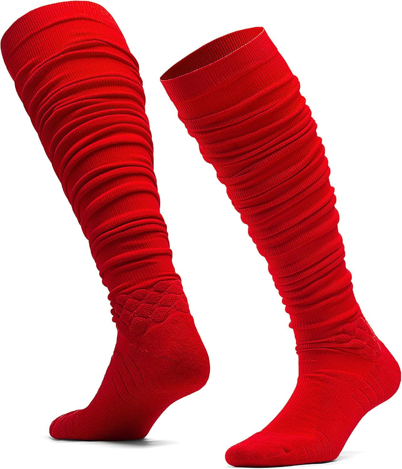 We Ball Sports Scrunch Football Socks, Extra Long Padded Sports Socks for Men & Boys (Red, L)