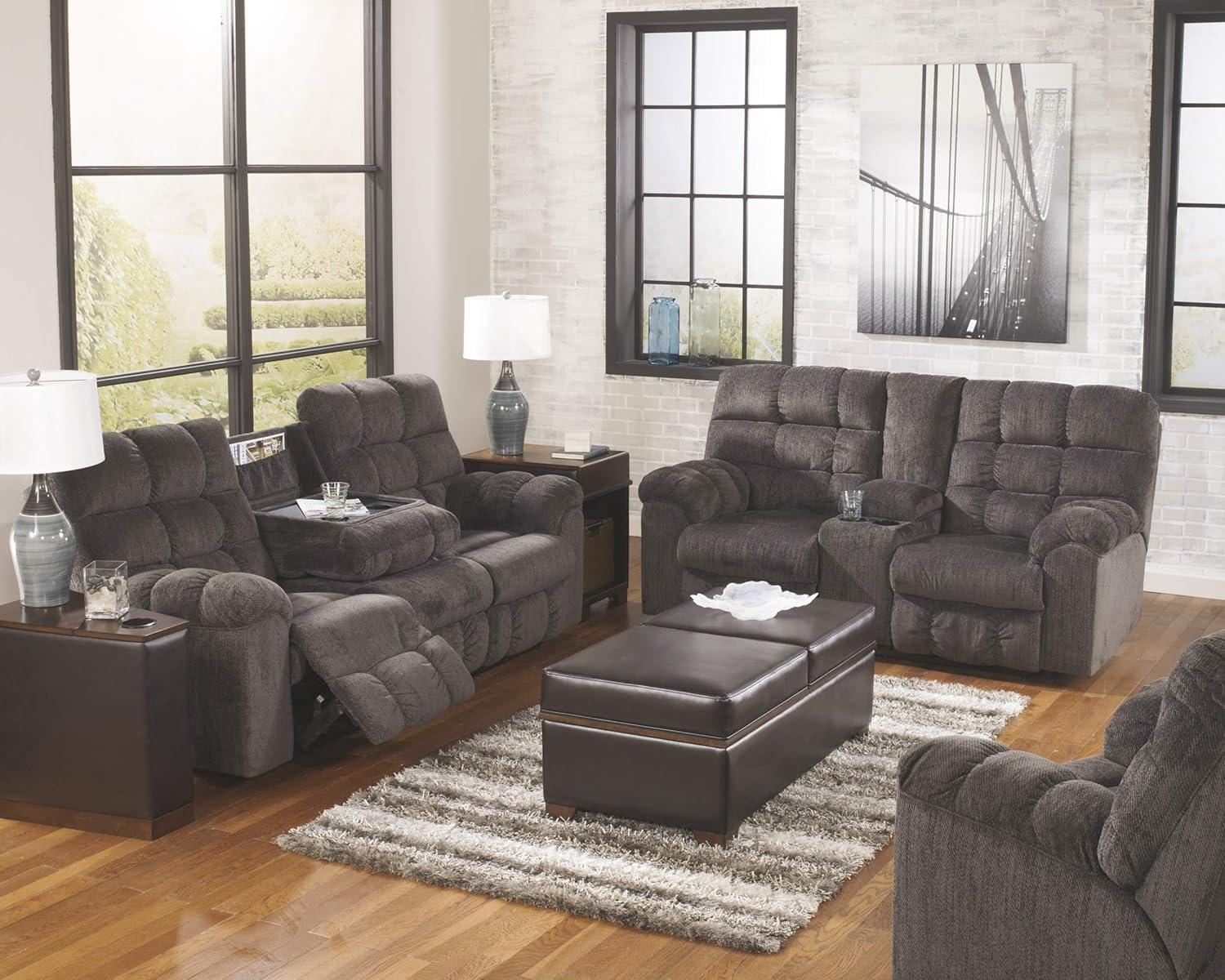 Ashley Furniture Acieona Microfiber Double Reclining Loveseat in Slate Gray