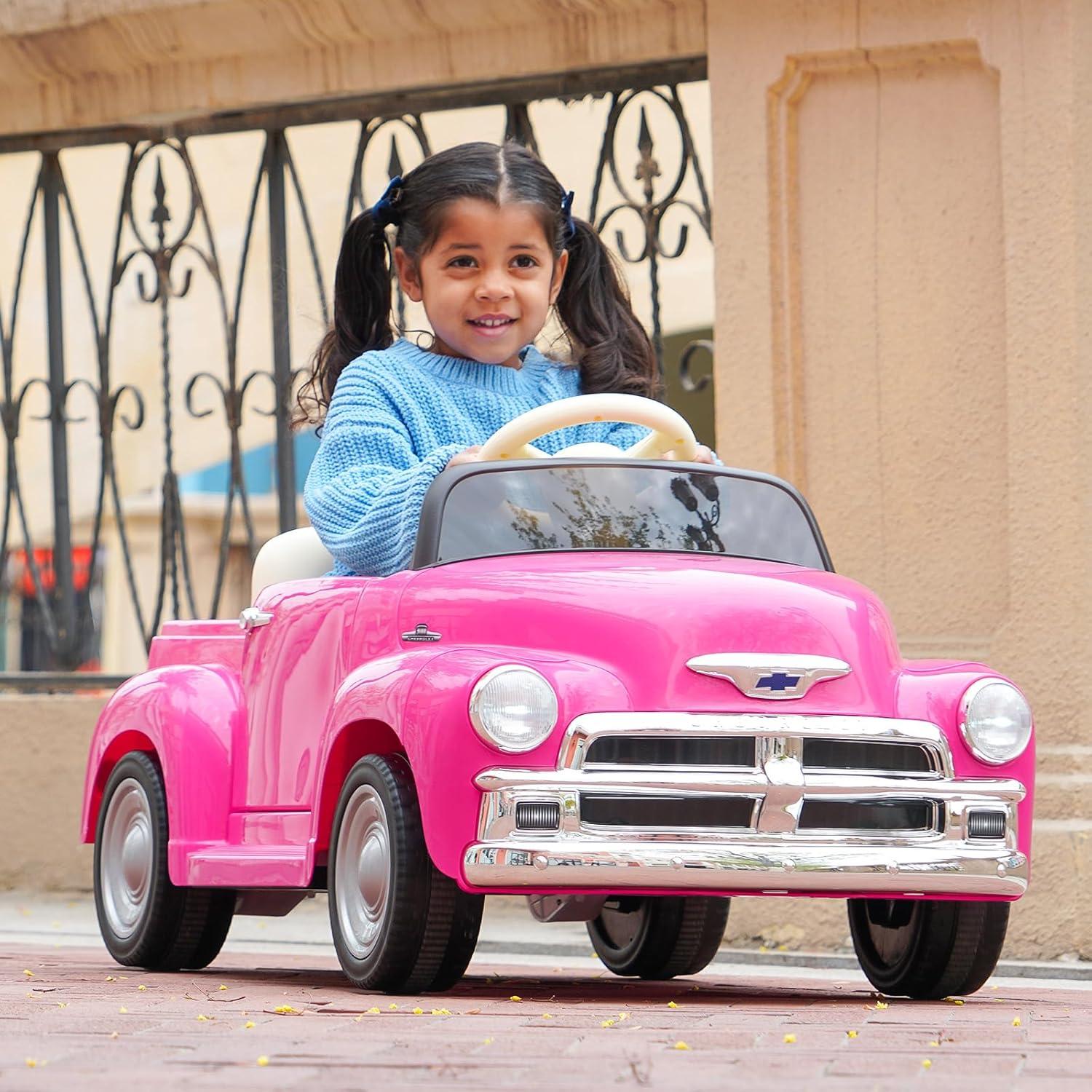 Joywhale 12V Kids Ride on Car Licensed Chevrolet 3100 Pickup Battery Powered Motorized Electric Car, with 7AH Big Battery, 2.4G Remote Control, 3-Speeds, Storage Space, Music, Retro Style, Black