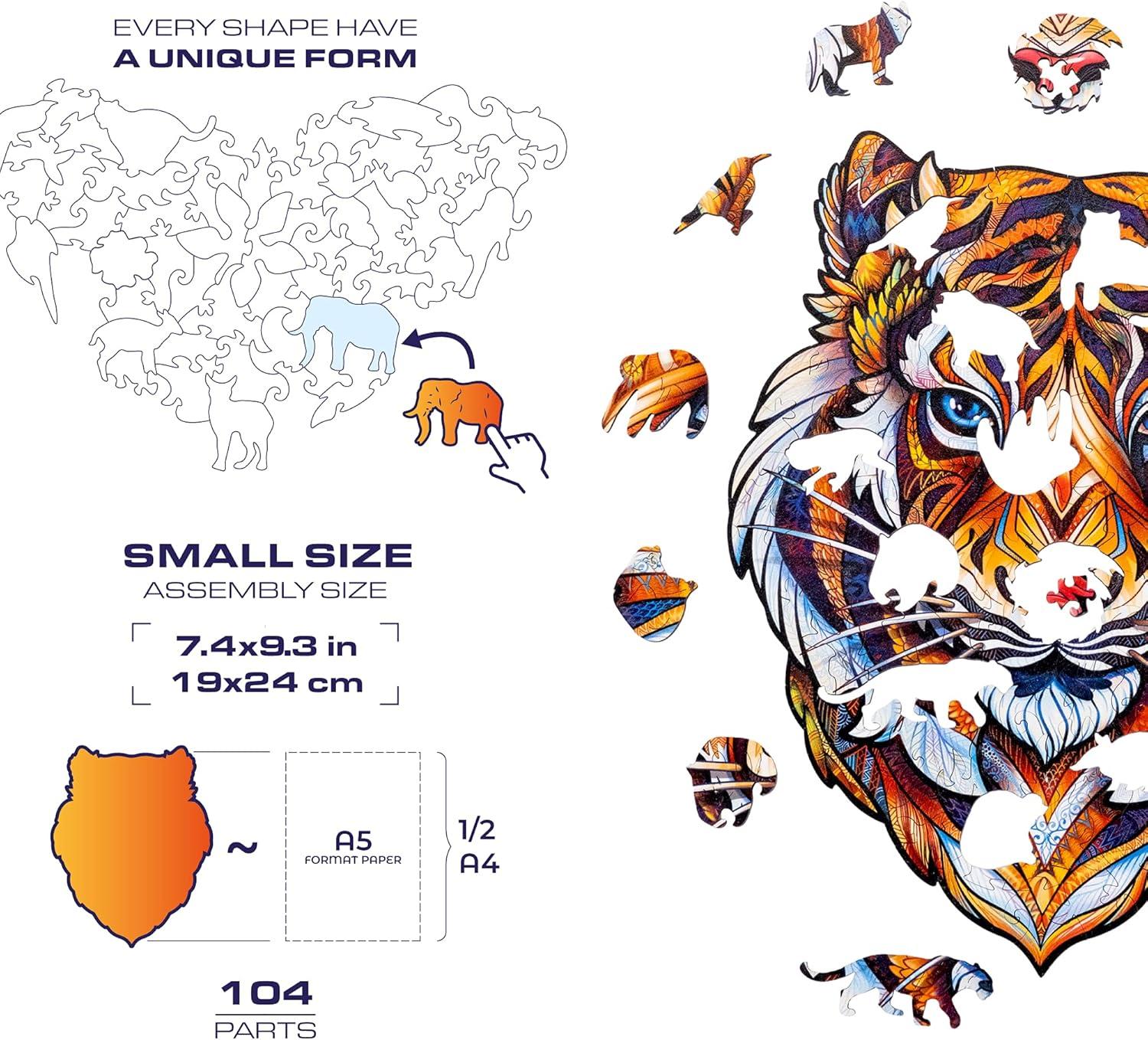 Lovely Tiger Small Wooden Animal-Shaped Jigsaw Puzzle