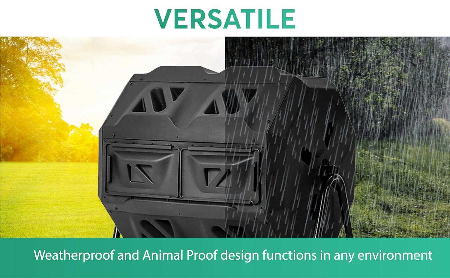 Composter with Stainless Steel Center Tube, 43 Gallon, Dual Chamber