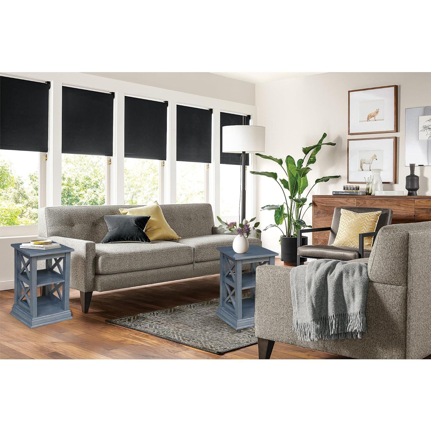 Hampton Accent Table with Shelves Heather Gray/Antique Washed - International Concepts: Solid Wood, Fixed Shelf Storage