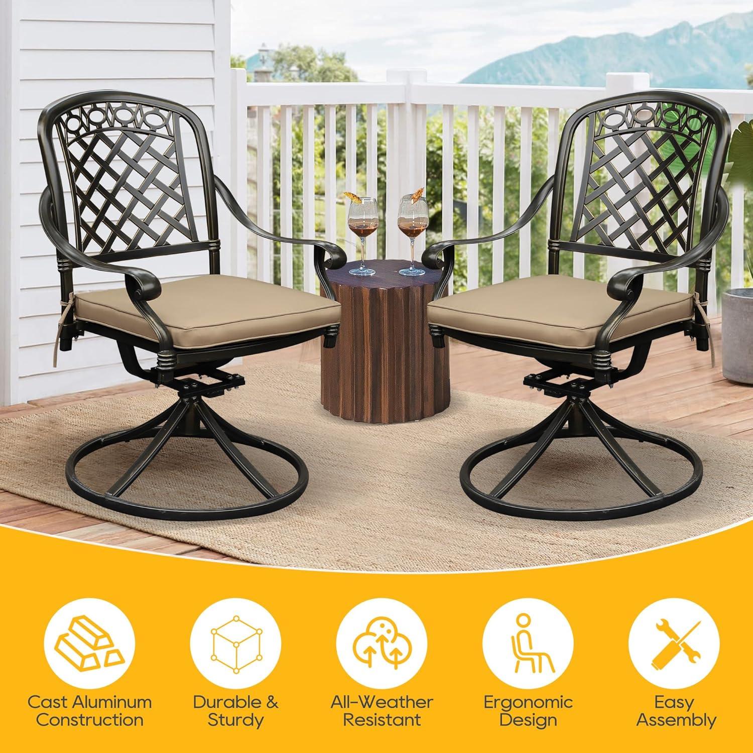 Swivel Patio Dining Armchair with Seat Cushions (Set of 2)