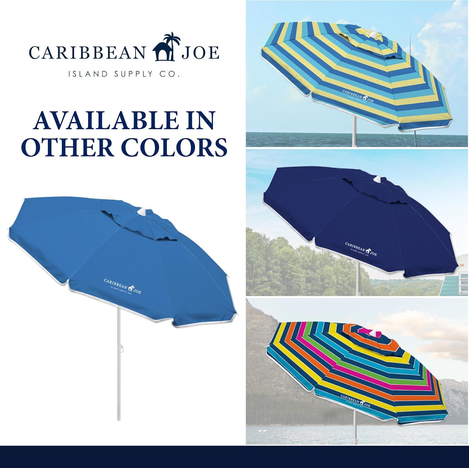 Caribbean Joe 6.5ft Beach Umbrella with UV Protection and Matching Case, Blue