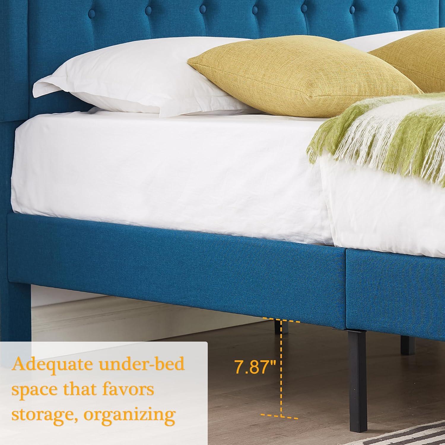 VECELO Queen Size Platform Bed Frame with Fabric Upholstered Headboard and Wooden Slats Support, No Box Spring Needed/Easy Assembly,Beige