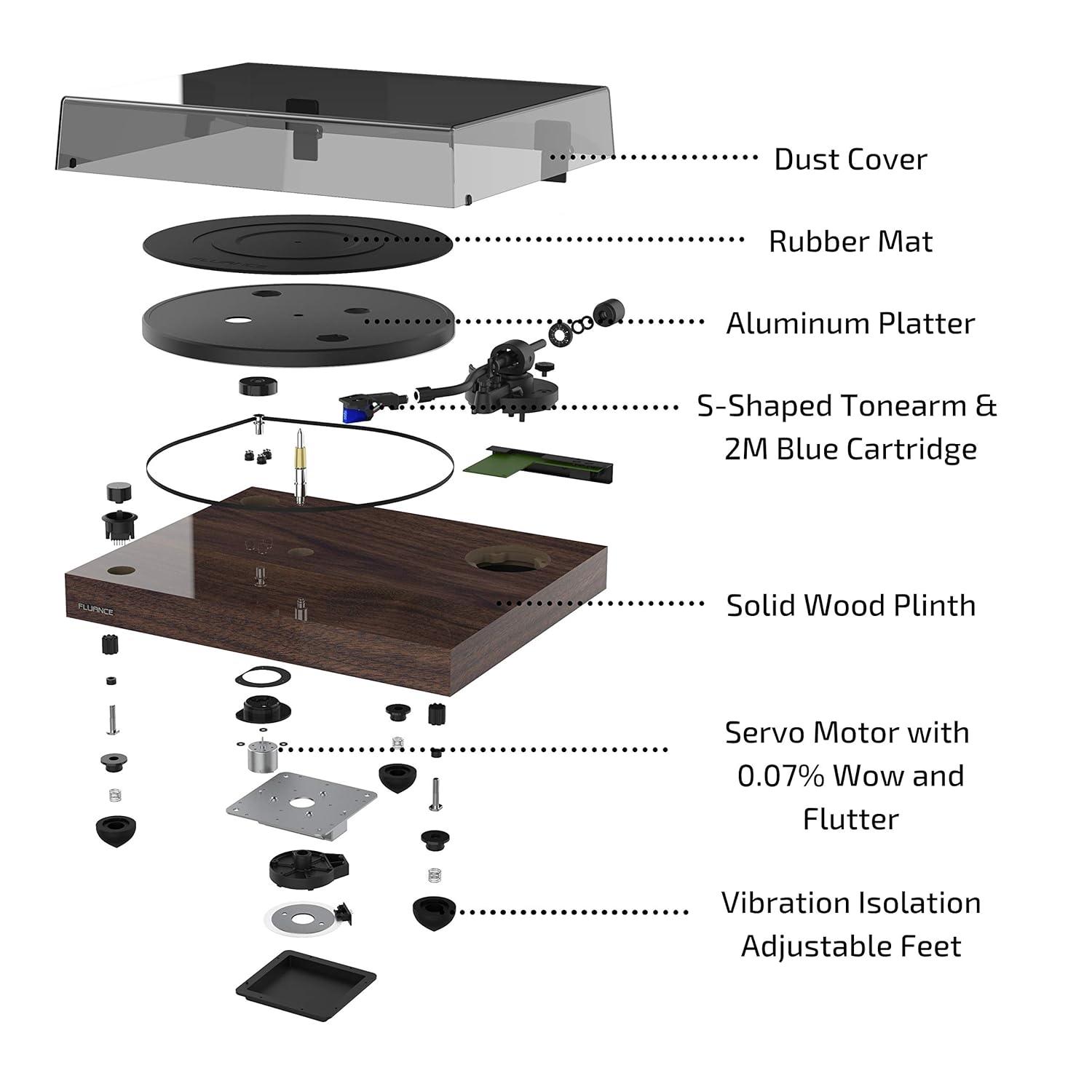 Fluance RT84 Reference High Fidelity Vinyl Turntable Record Player with Ortofon 2M Blue Cartridge & Speed Control Motor - Walnut