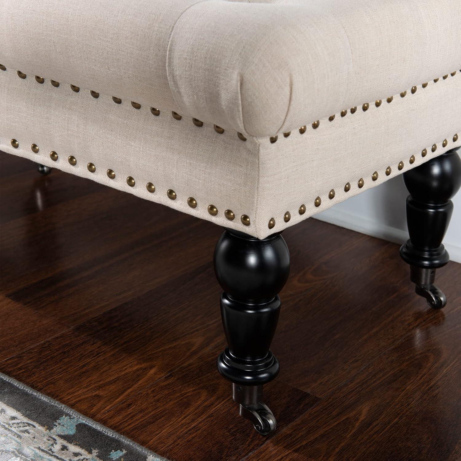 62" Isabelle Linen Tufted Bench with Nailhead Trim & Casters - Entryway, Bedroom - Linon