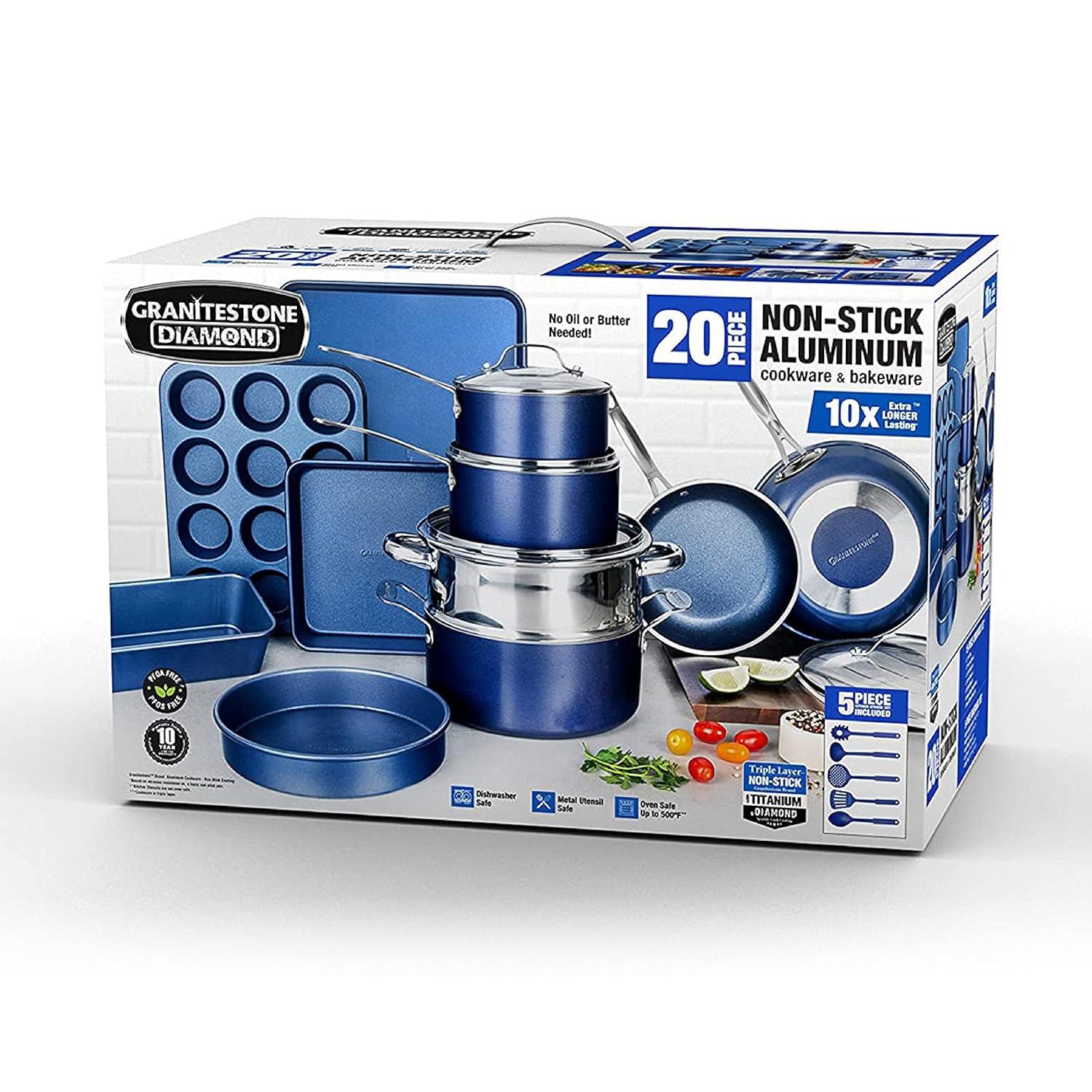 Blue Nonstick Aluminum Kitchen Spoon Set with Stainless Steel Handles