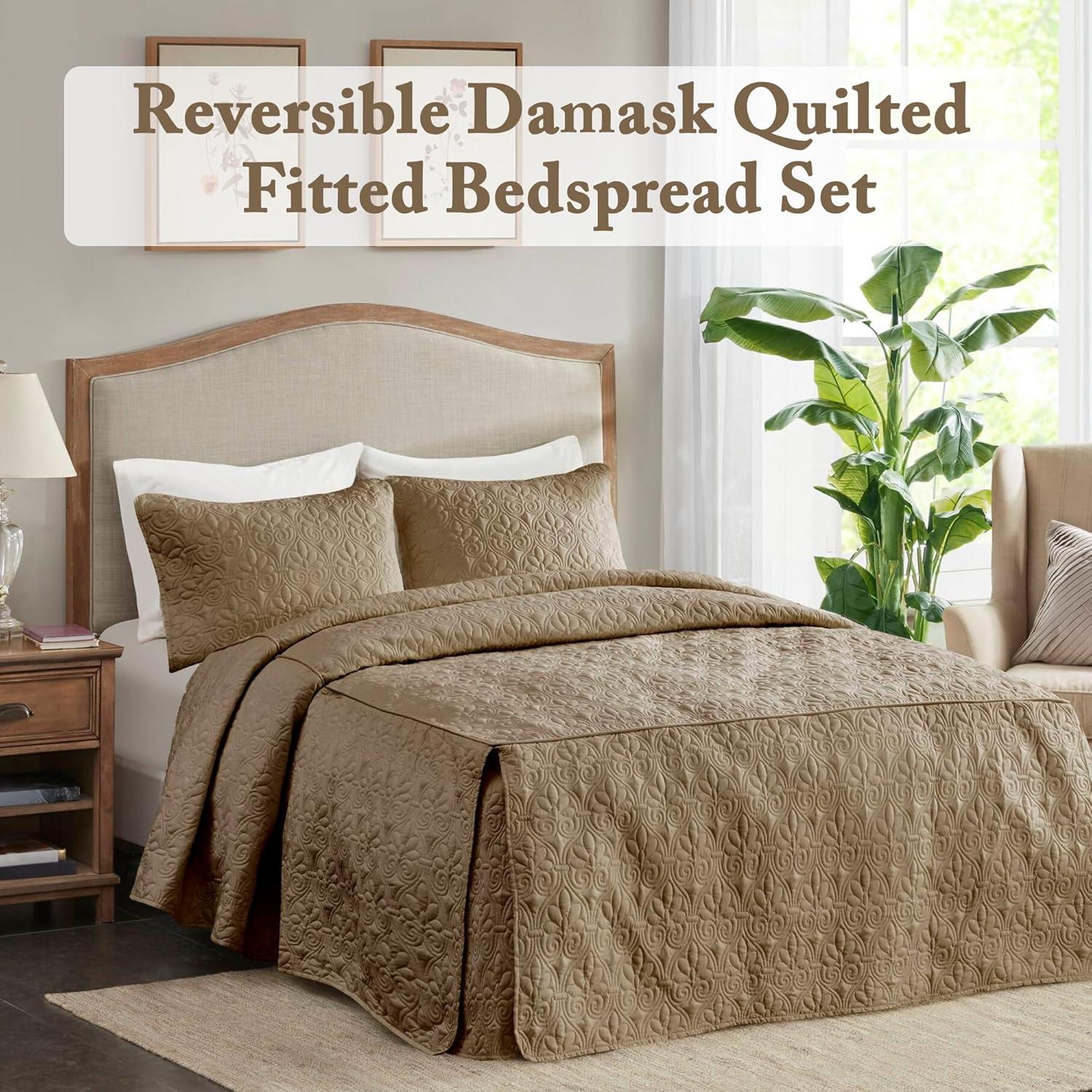 Madison Park Quebec 3 Piece Split Corner Pleated Quilted Bedspread