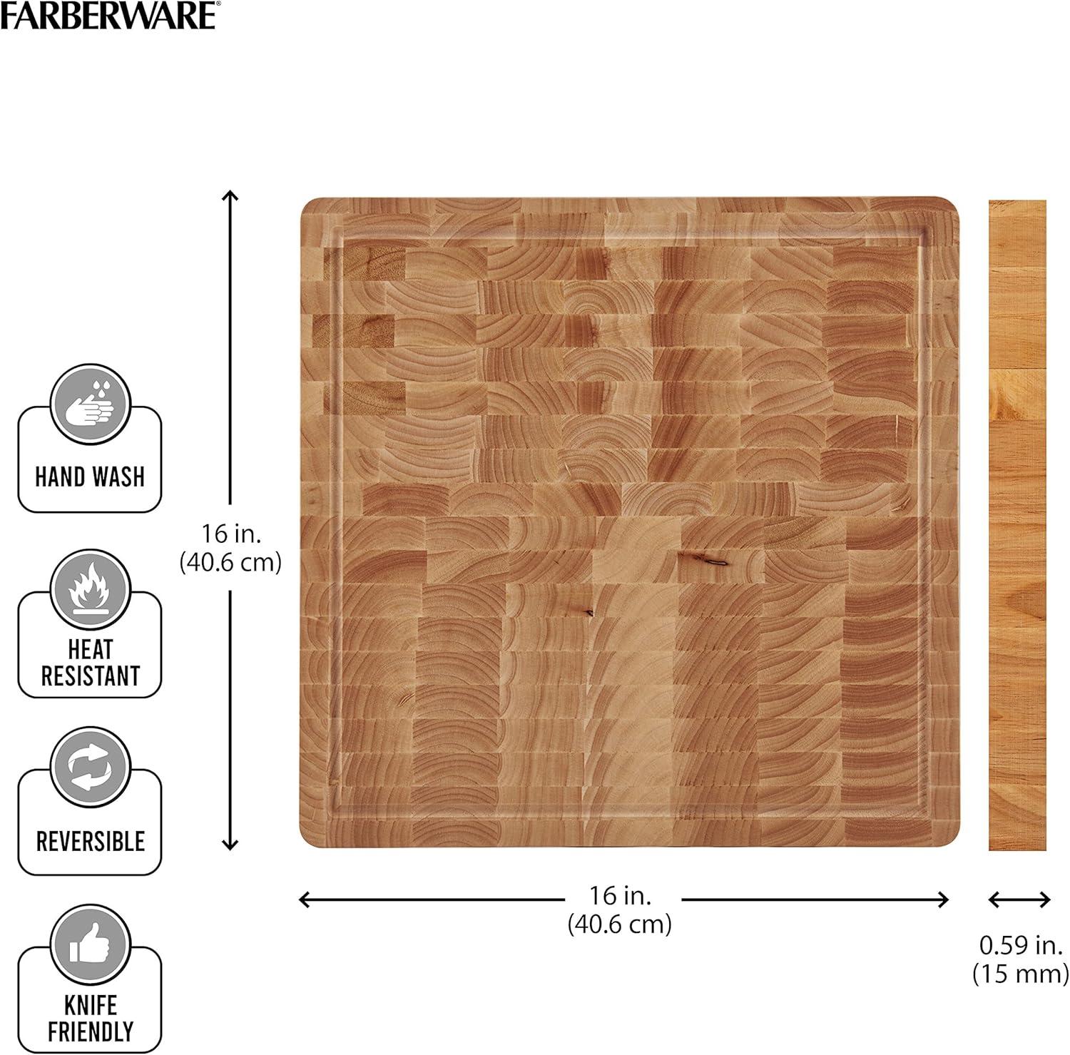 Farberware 16'' Reversible Rubberwood Cutting Board with Juice Groove