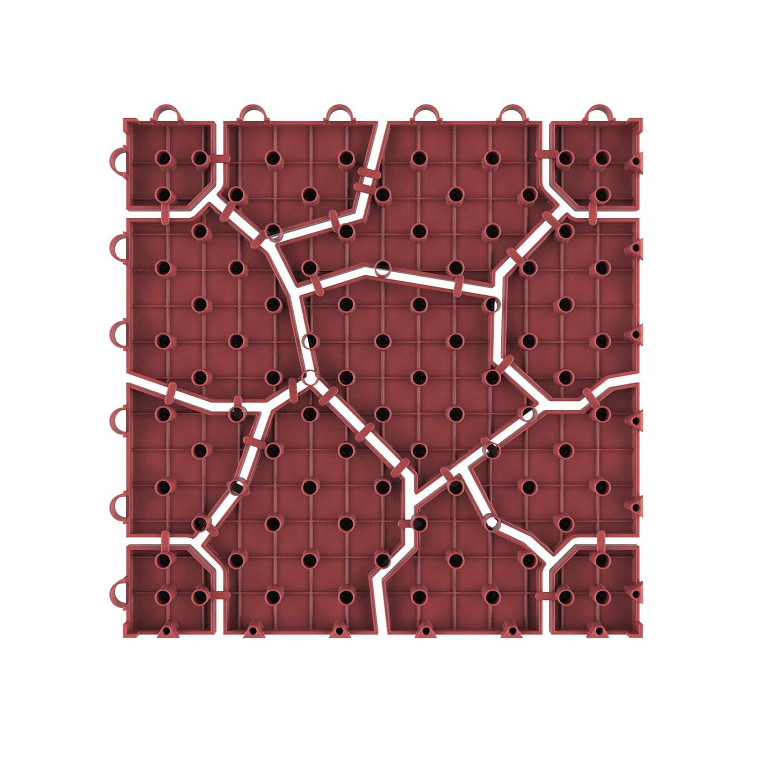 Pure Garden 6-Pack Polypropylene Interlocking Patio Deck Tiles - Weather-Resistant Outdoor Flooring for Balcony, Porch, and Garage (Bridk Red)