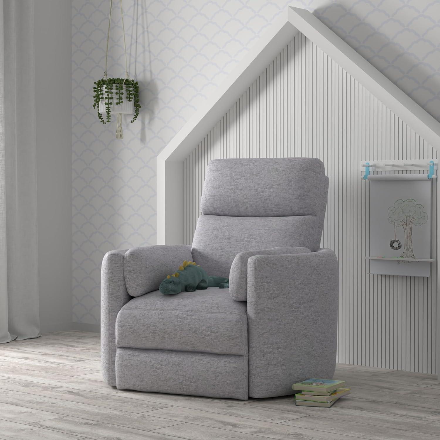 Cream Leather Swivel Glider Recliner with Wood Frame