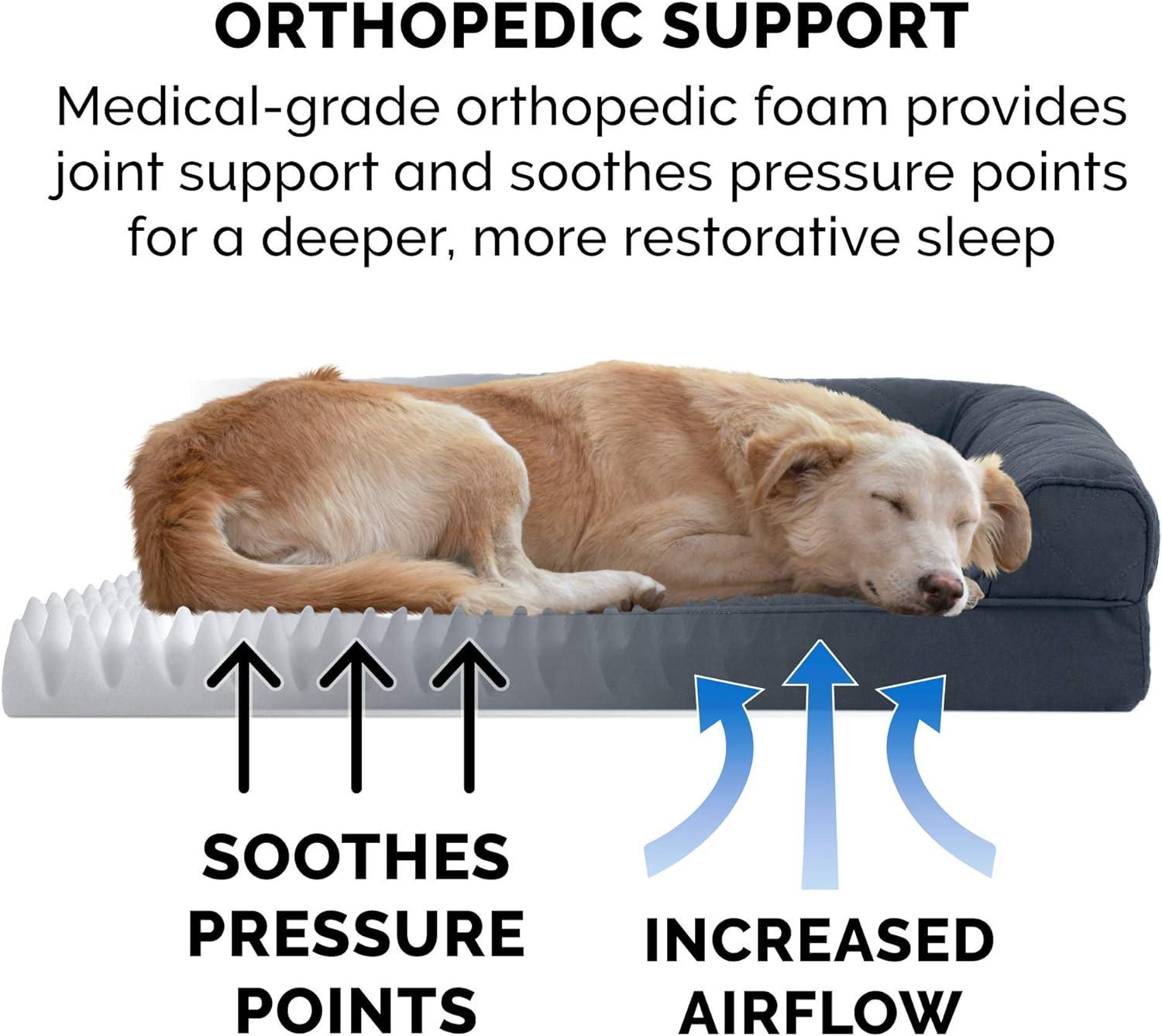 FurHaven Quilted Orthopedic Bolster Sofa Pet Bed