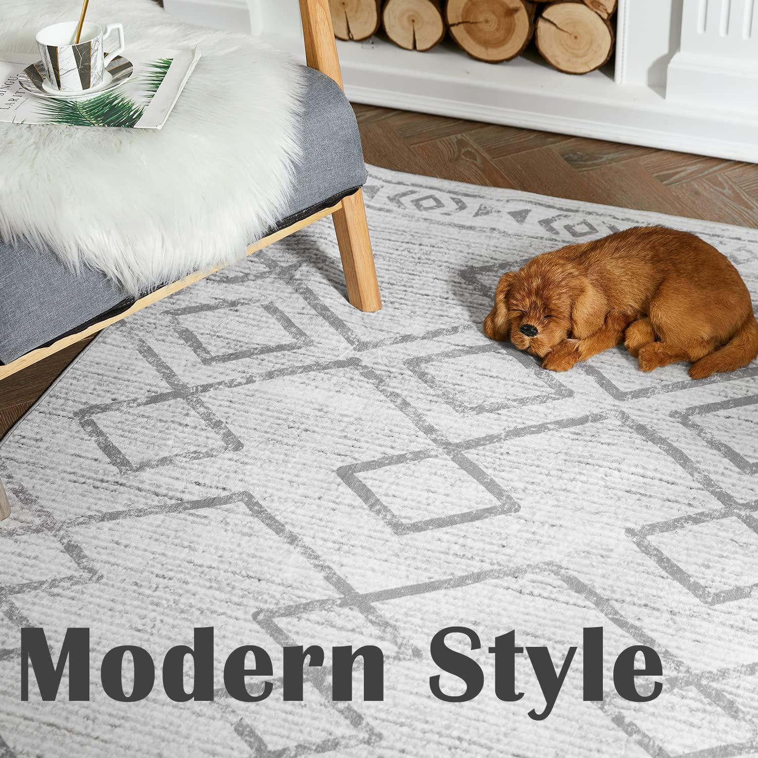 5'x7' Area Rugs for Living Room Machine Washable Rug Boho Geometric Indoor Area Rug Neutral Moroccan Style Ultra Soft Foldable Non-Slip Bedroom Rug Dining Room Office Modern Carpet Grey