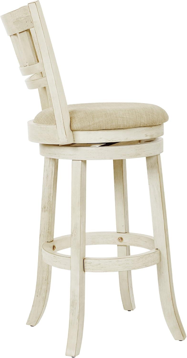 OSP Home Furnishings Swivel Stool 30" with Slatted Back in Antique White Finish