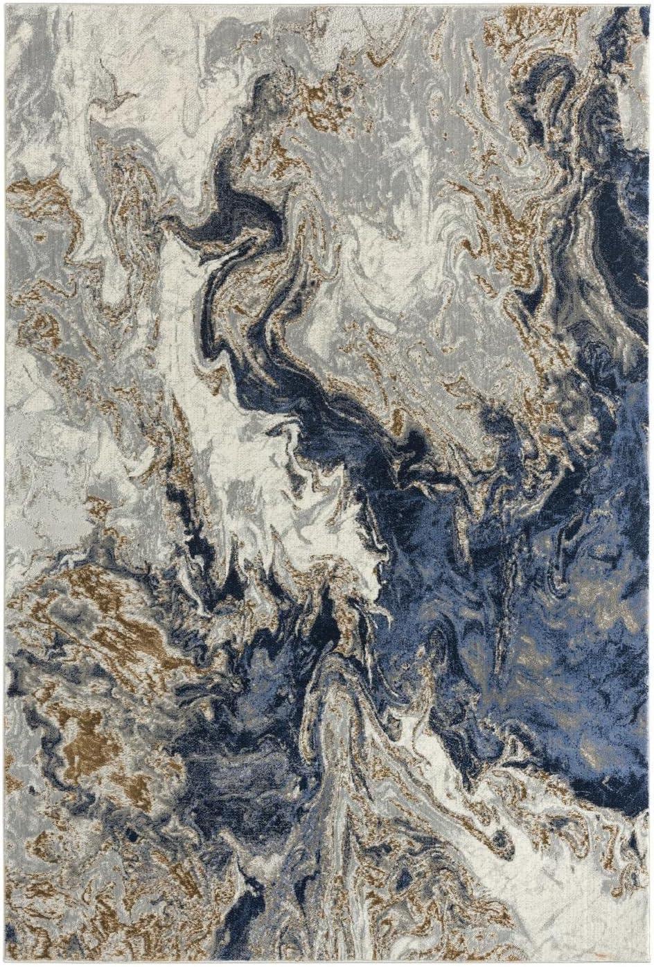 Modern Abstract Blue Gray Gold Area Rug