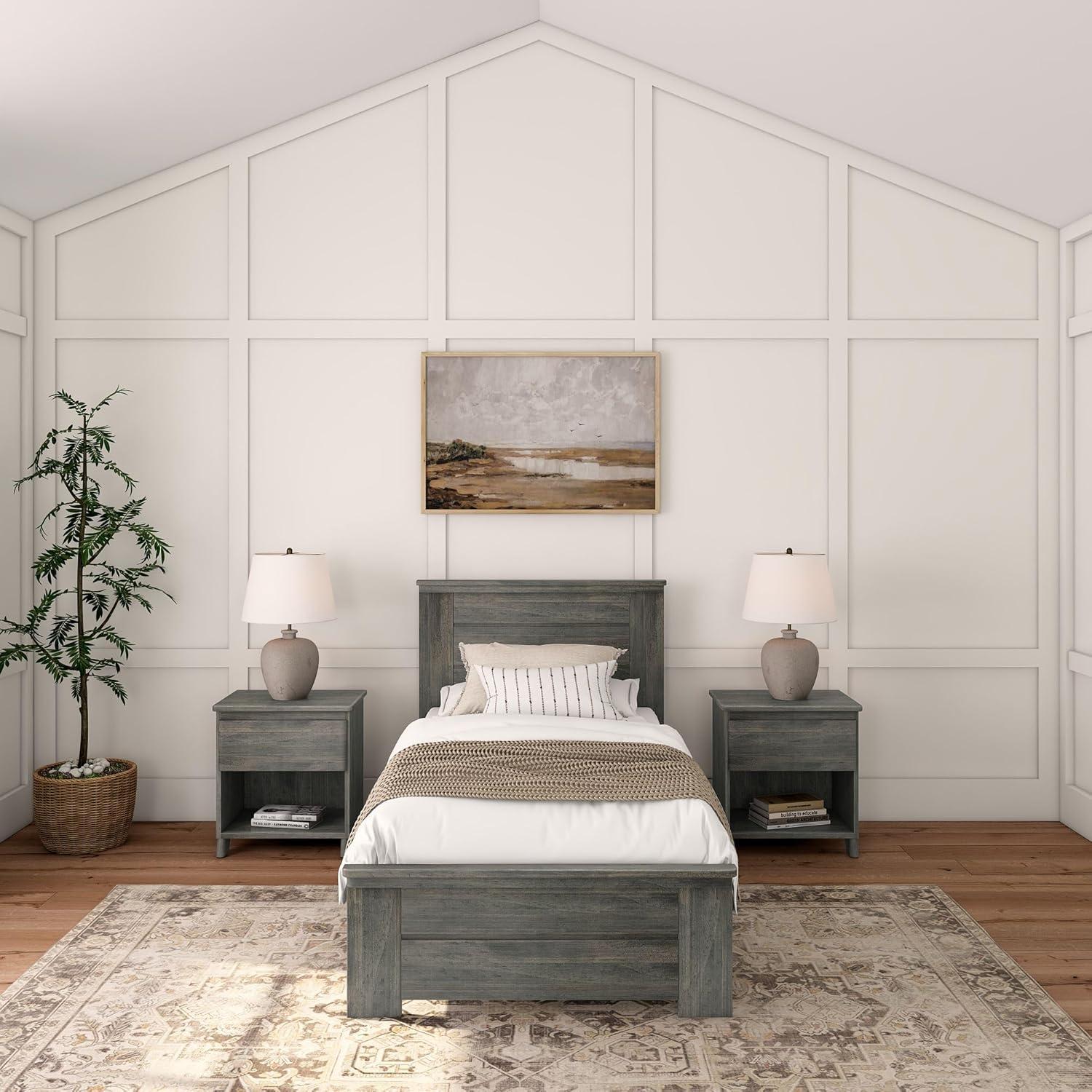 Plank+Beam Farmhouse Queen Bed with Plank Headboard, Solid Wood Platform Bed